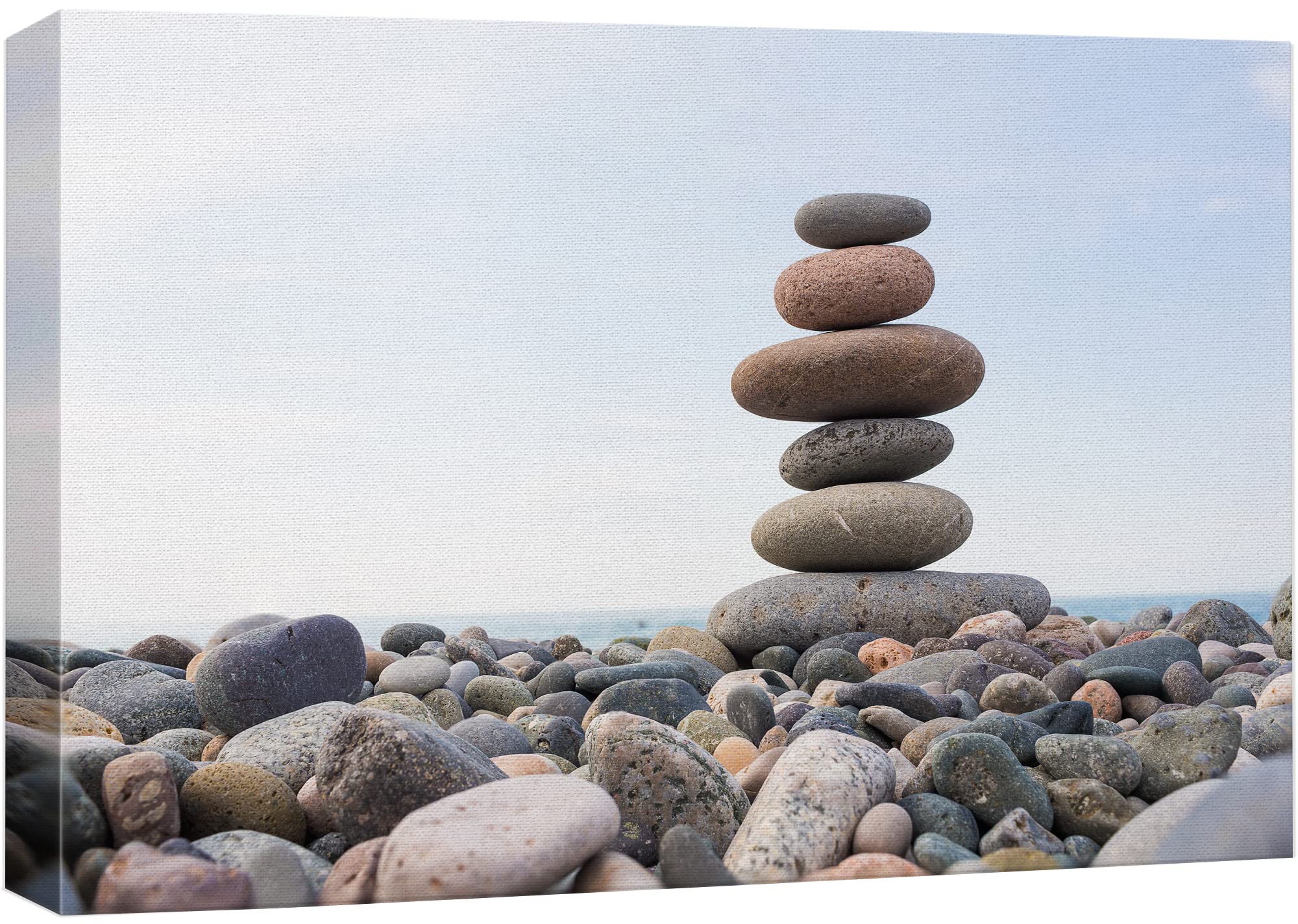 Wall26 - Canvas Prints Wall Art - Zen Stones Balance, Pebbles Stack Over Blue Sea  Modern Wall Decor/Home Decoration Stretched G