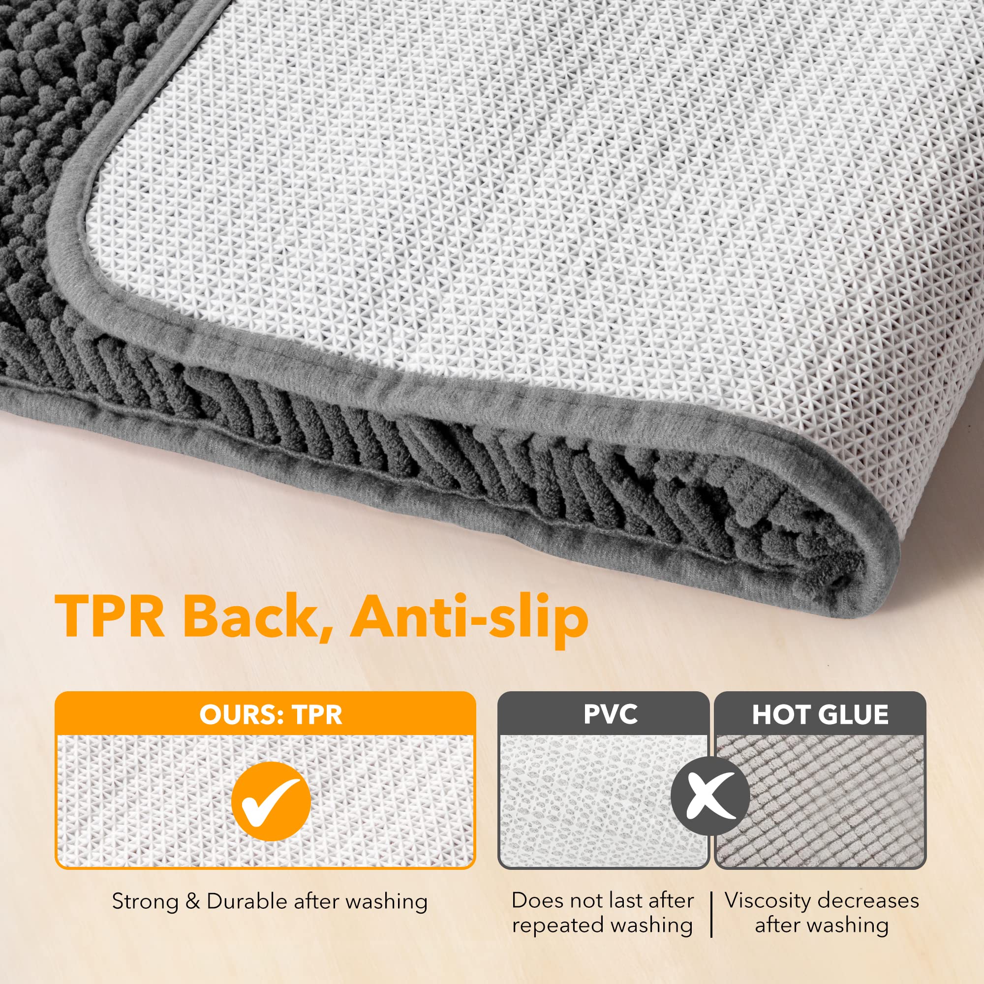 Yeaban Chenille Bathroom Rugs Non-Slip Thick Plush Bath Mat - Absorbent Washable Bath Rugs For Bathroom Shower Sink Carpet (Dark