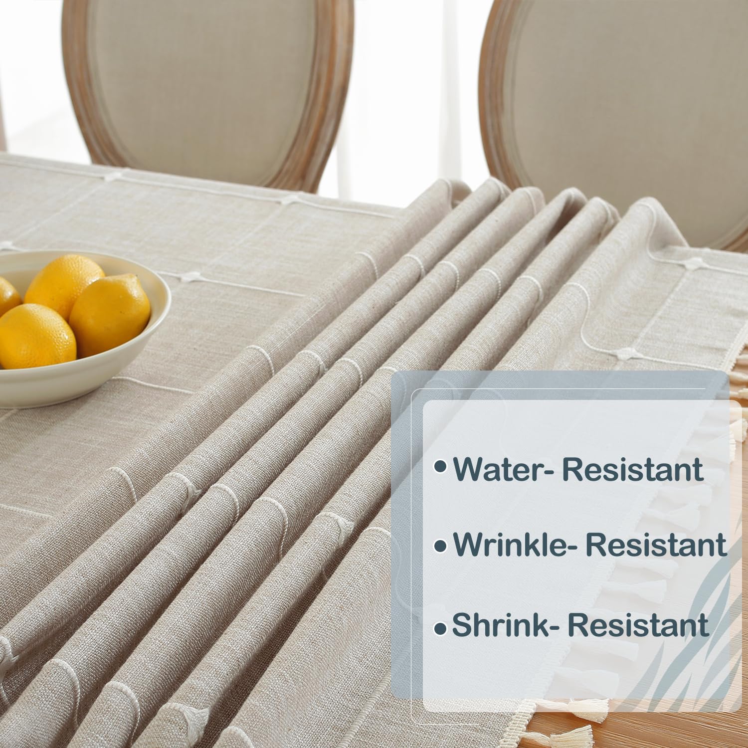 Laolitou Coffee Plaid Tablecloth Rustic Burlap Linen Fabric,Washable Outdoor Table Covers With Tassel,Waterproof Table Cover For