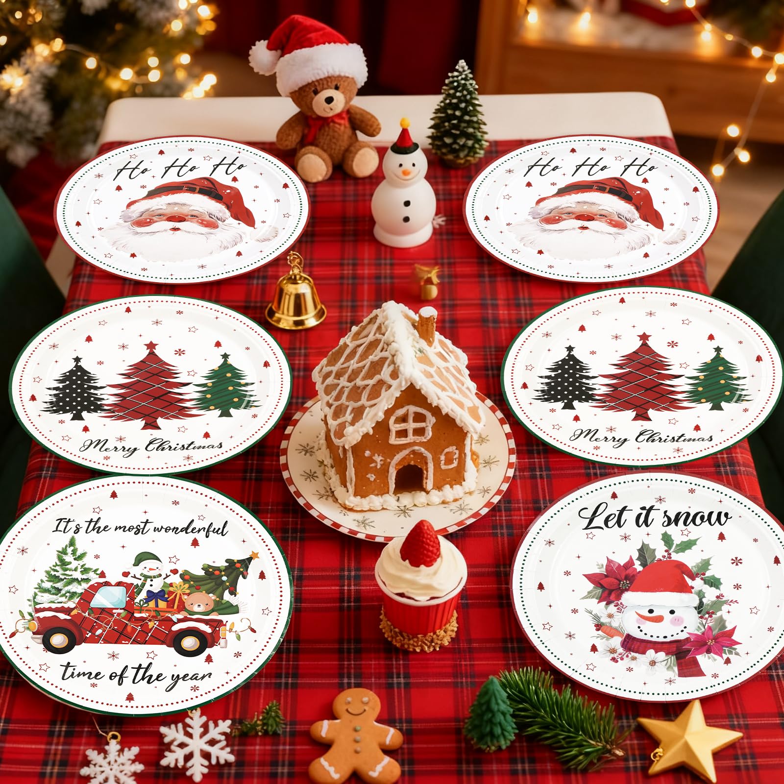 HFBOBP Christmas Paper Plates Set - 48 Pcs, 9 Inch, Disposable, Santa & Snowman Design, Holiday Party Decorations