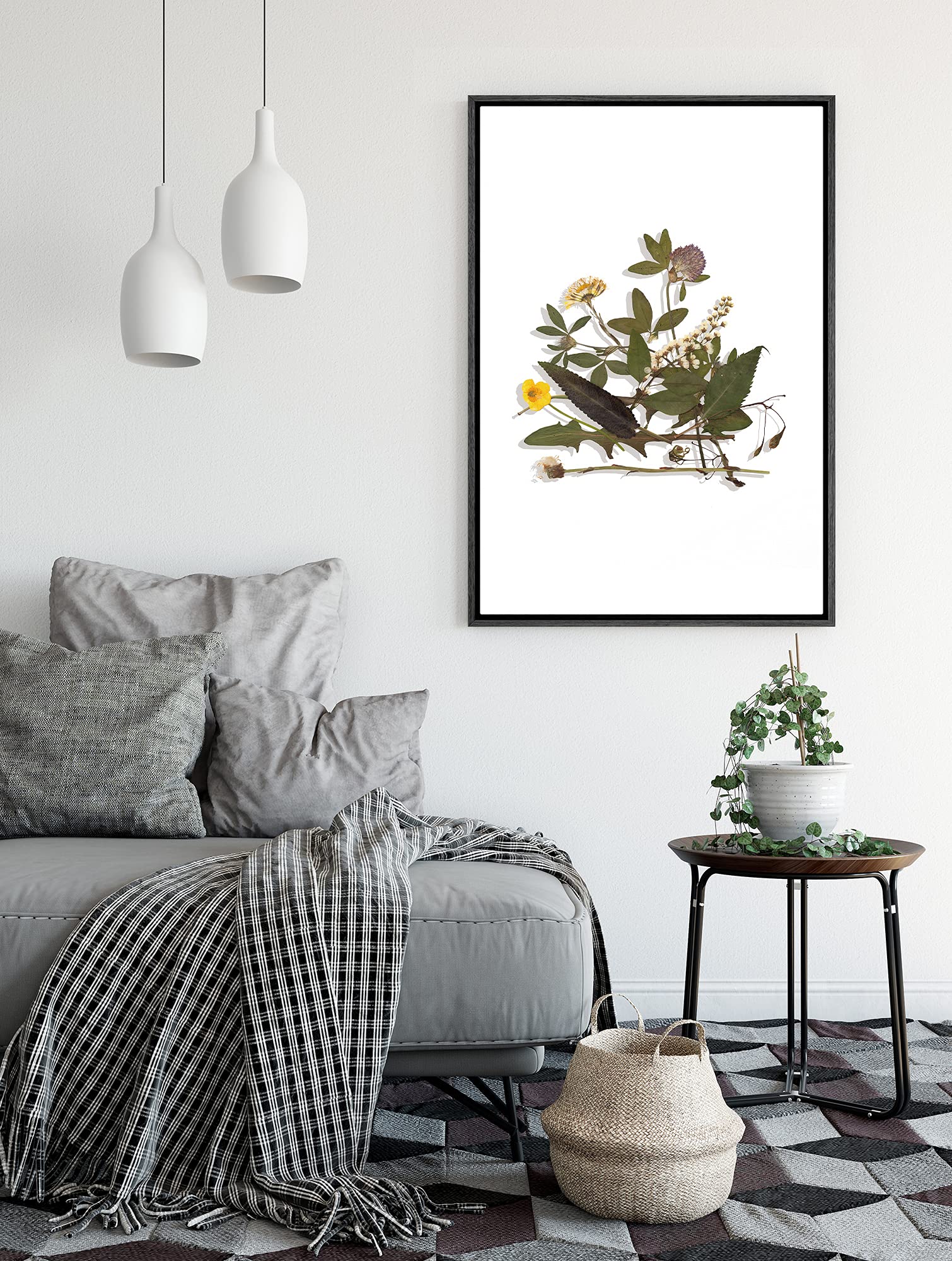 Signford Canvas Print Wall Art Dandelions & Poppies With Leaves Floral Plants Illustrations Modern Art Rustic Group Colorful Coo