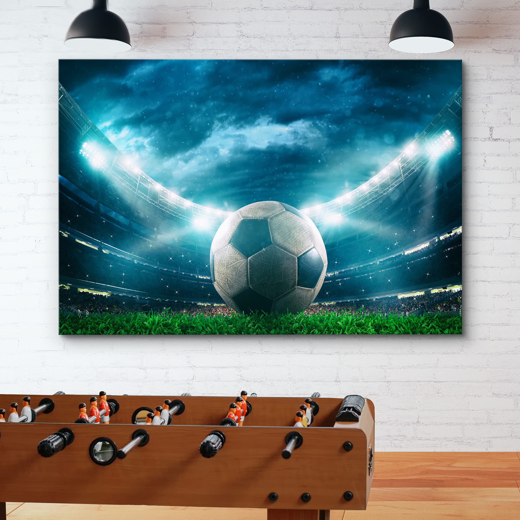 Wall26 Canvas Print Wall Art Vibrant Neon Blue Soccer Ball World Cup Stadium Boys Room Decor Sports Fitness Photography Realism