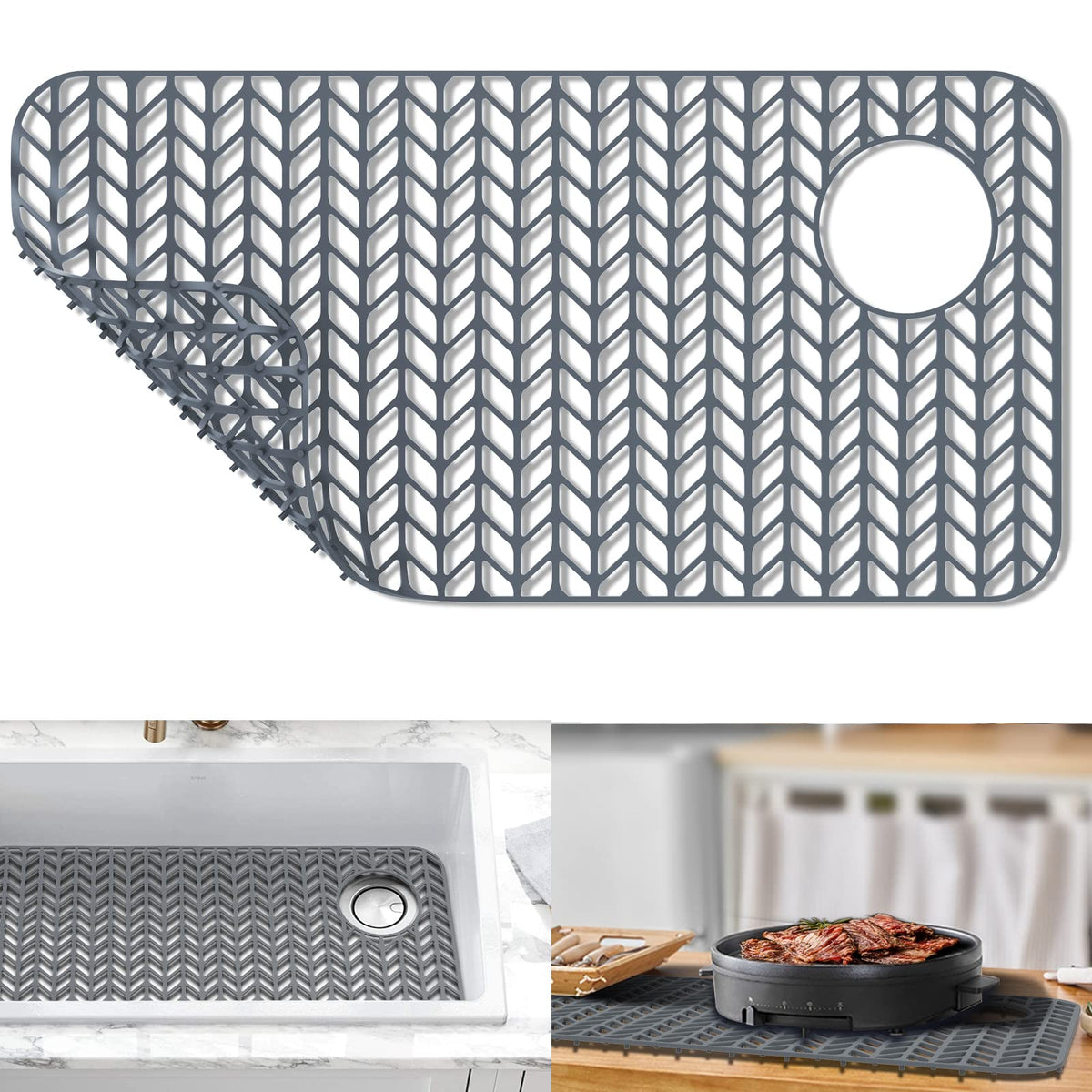 Guukin Sink Protectors For Kitchen Sink - 28.6''X 14.5'' Silicone Kitchen Sink Mat Grid For Bottom Of Farmhouse Stainless Steel