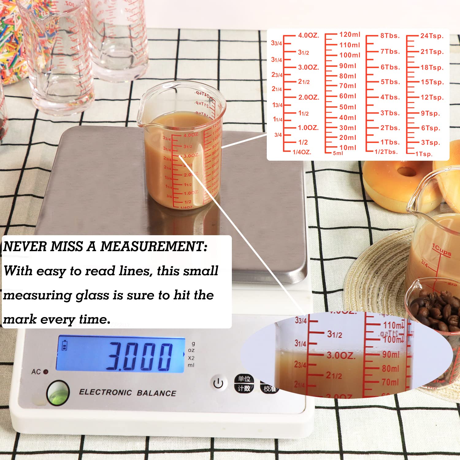 Ackers Boro3.3 High Borosilicate Glass Measuring Cup Set-V-Shaped Spout,Includes 60Ml(2Oz), 120Ml(4Oz), And 250Ml(8Oz) Glass Mea