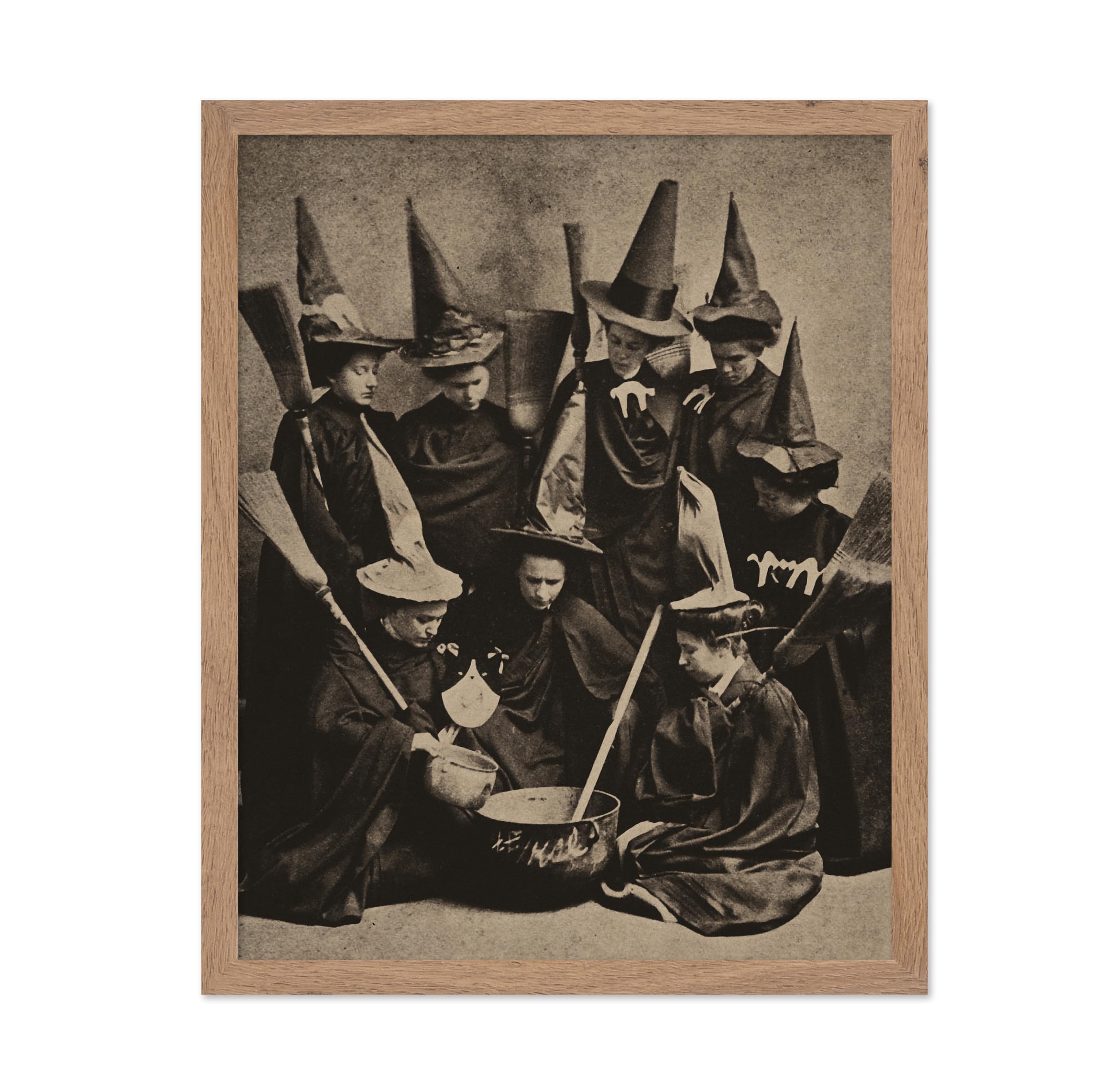 Poster Master Vintage Photograph Poster - Retro Halloween Print - Gift for Artist, Friend - Witches Cooking, Pointy Hats, Brooms