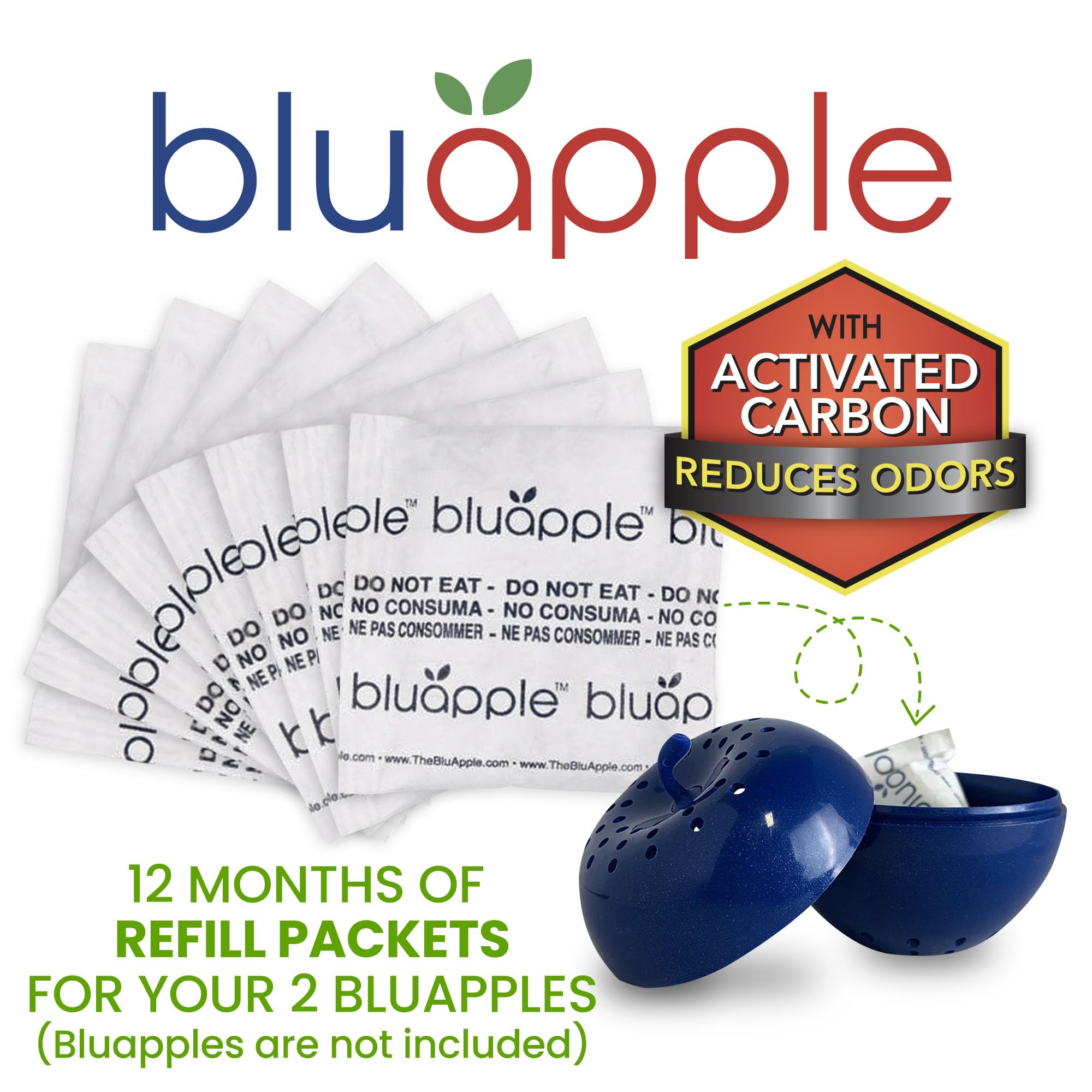 Bluapple 1 Year Carbon Refill Kit Includes 8 Packets For 2 Bluapples With Carbon - For 1 Full Year To Keep Produce Fresh Longer