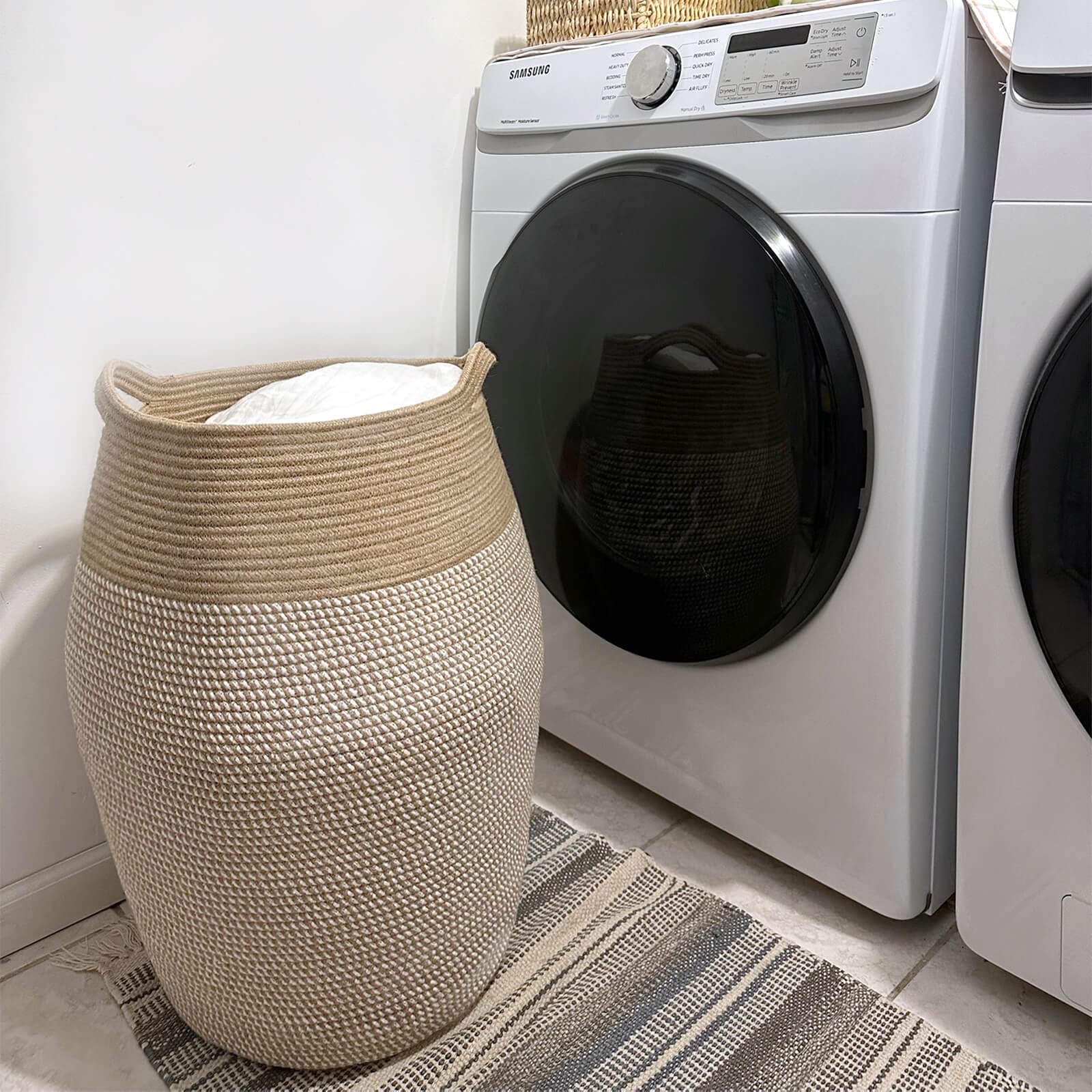 Goodpick Laundry Hamper | Woven Cotton Rope Dirty Clothes Hamper Tall Kids Curve Laundry Basket Large, 25.6 X 17.71 Inch