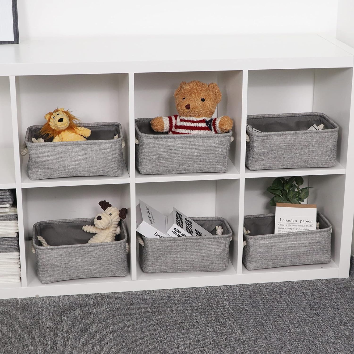 HNZIGE Small Baskets for Shelves(6pack) Fabric Storage Baskets  Empty Gift Baskets with Rope Handles  Decorative Foldable Storage Baskets for Organizing Home Closet Office (Gray  11.8 '' x 7.8 '' x 5.1 '')
