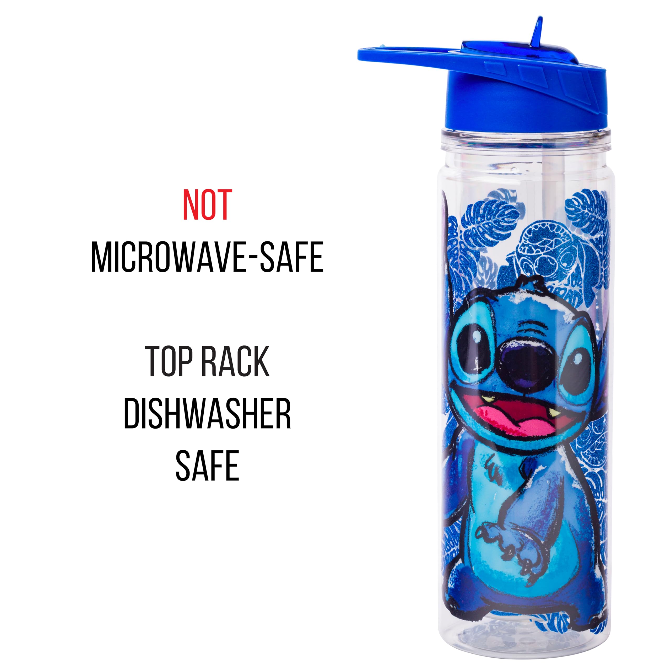 Silver Buffalo Lilo and Stitch Floral Sketch Glitter Double Walled Tritan Water Bottle  18-Ounce