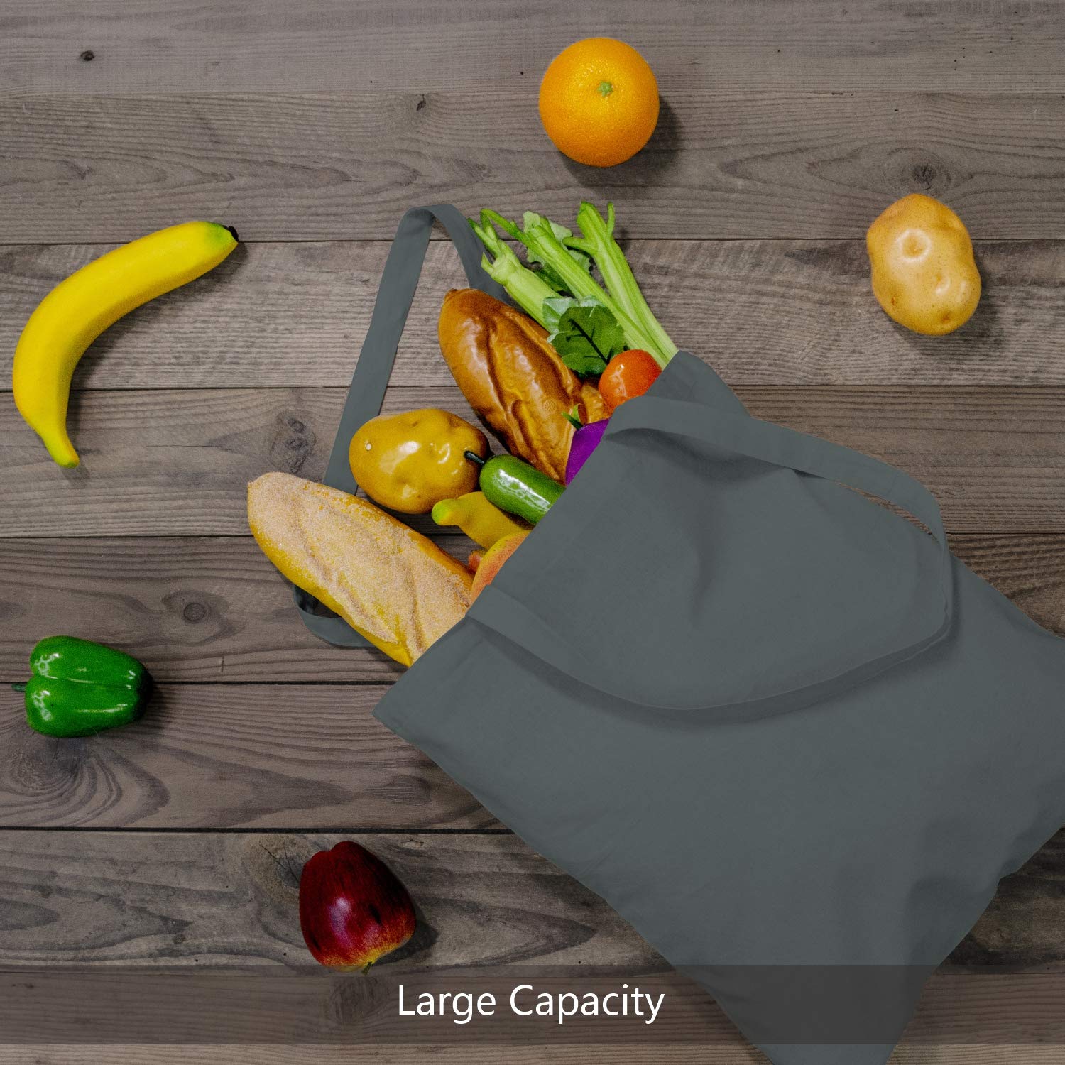 Topdesign 24-Pack Economical 16''X15'' Grey Cotton Tote Bag, Lightweight Medium Reusable Grocery Shopping Cloth Bags, Suitable F