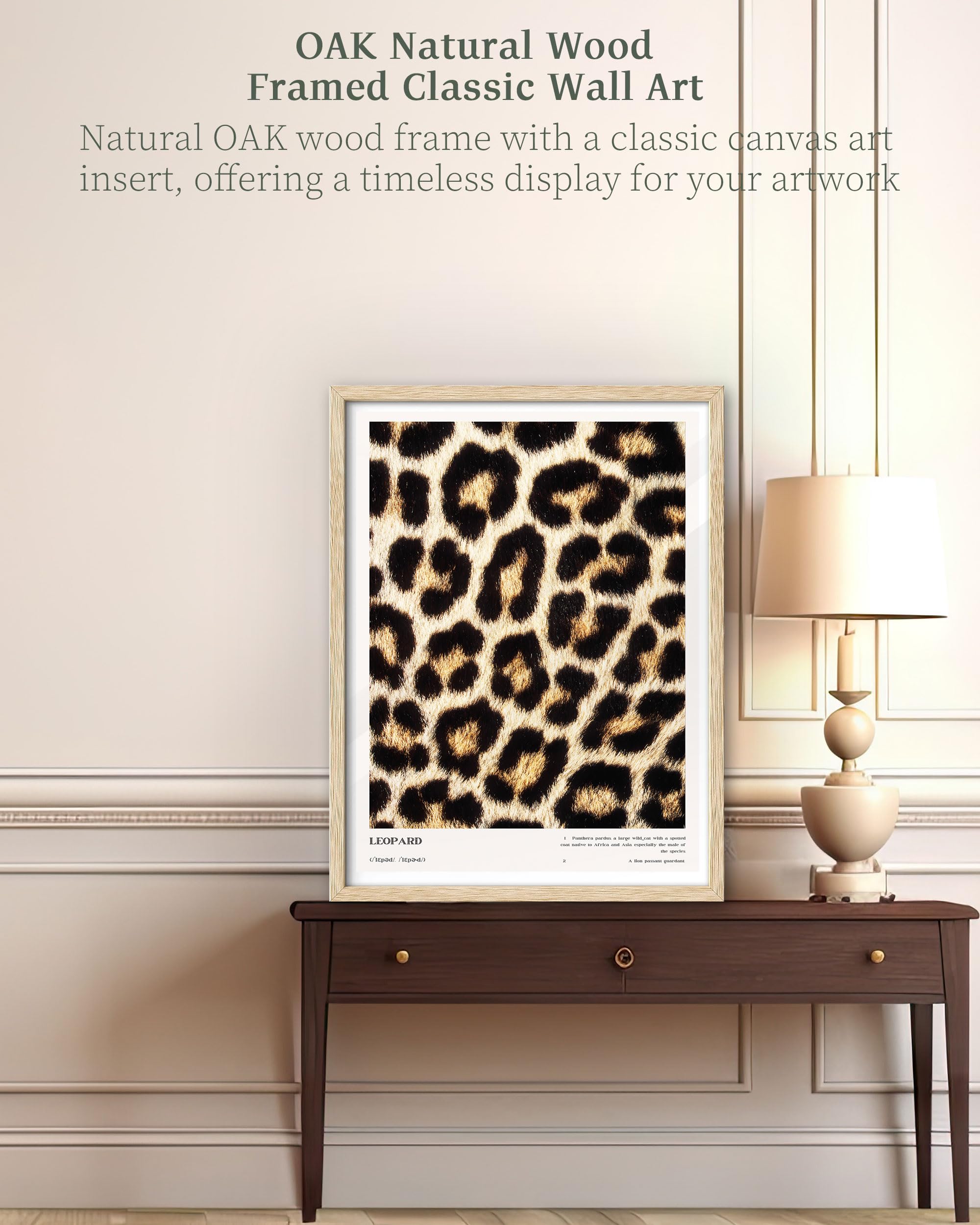 Ihery Natural Oak Wood Leopard Pattern Framed Wall Art, 12X16 In Above Bed Bedroom Canvas Wall Decor, Trendy Black Rosettes Abst