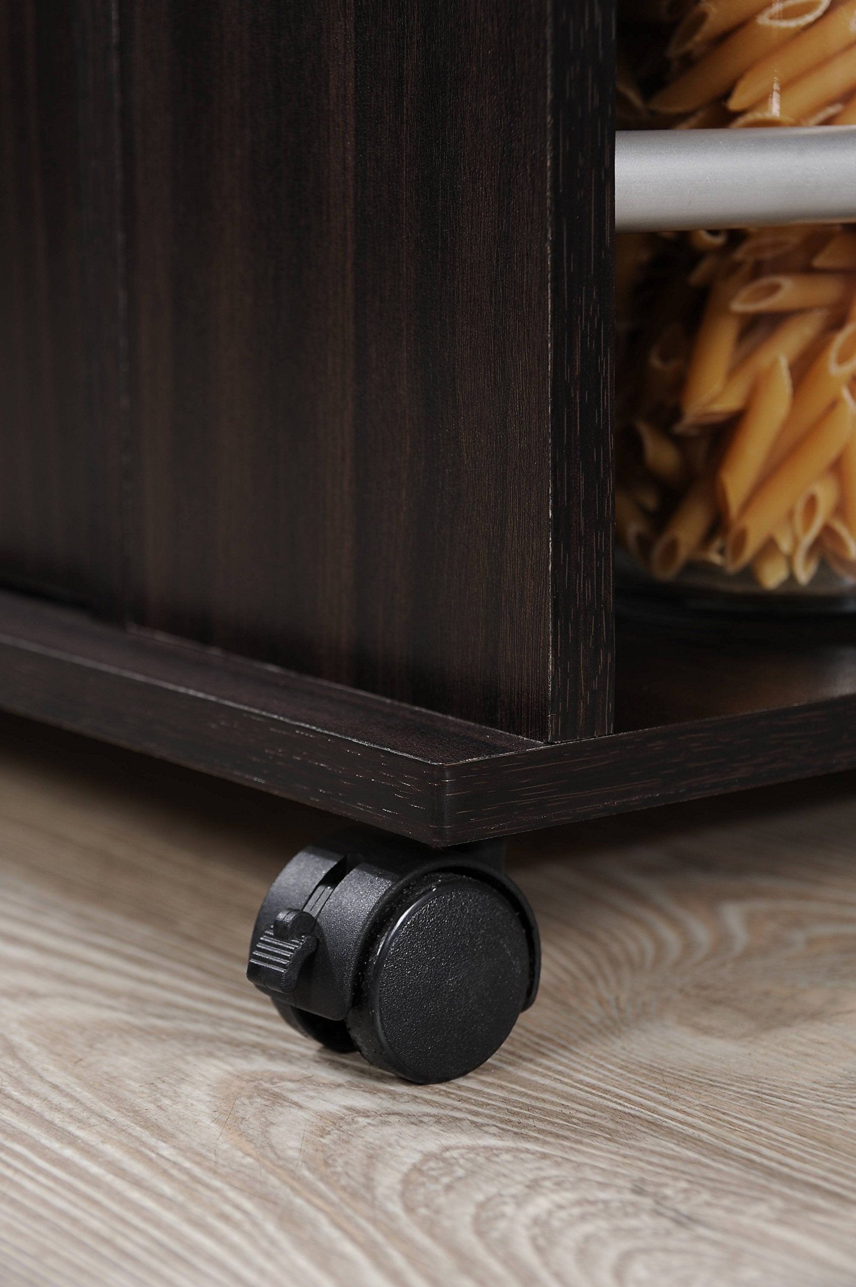 Hodedah Kitchen Cart with Spice Rack in Chocolate