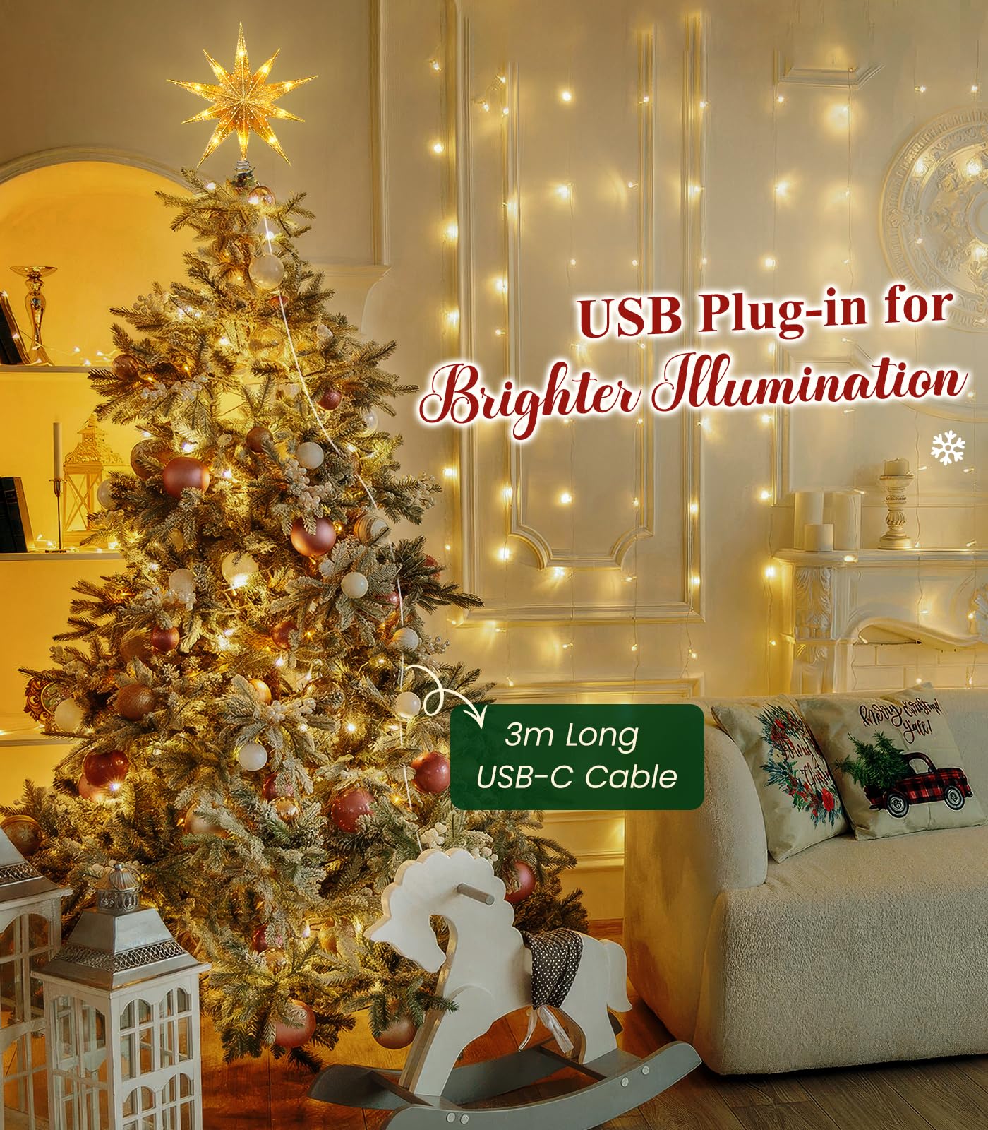 Luxspire Christmas Tree Topper, Lighted Star Tree Topper with USB Plug-in & Remote Control, 9.8 Christmas Tree Star Lights for H