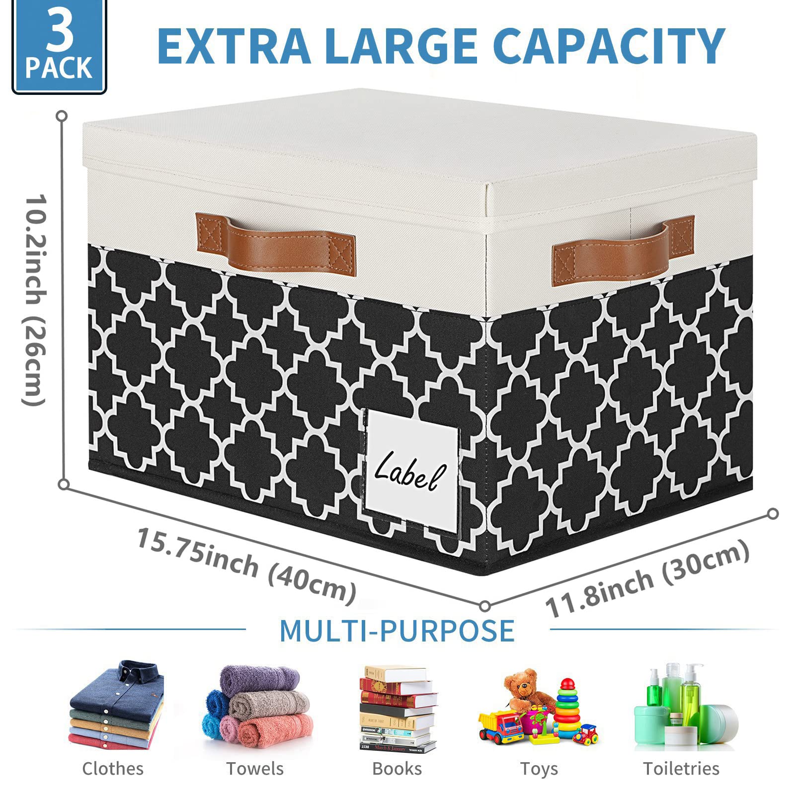 Ghvyennttes Extra Large Storage Bins With Lids, Foldable Fabric Storage Boxes With Lids And 3 Leather Handles, Sturdy Storage Ba