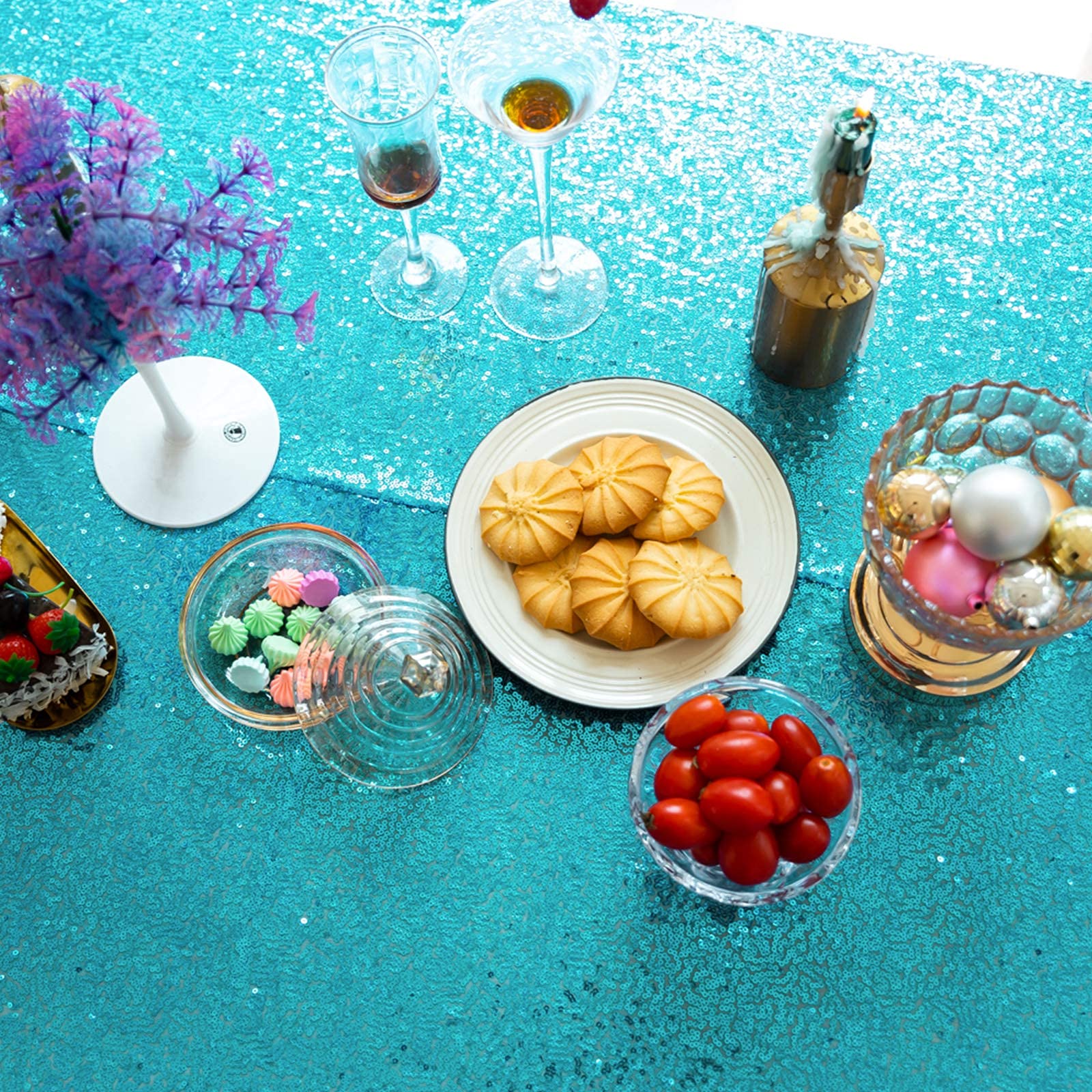 Jyflzq Turquoise Sequin Tablecloth 50 X80 Rectangular Sparkly Drape Table Cloths Table Cover Overlay For Wedding Birthday Party