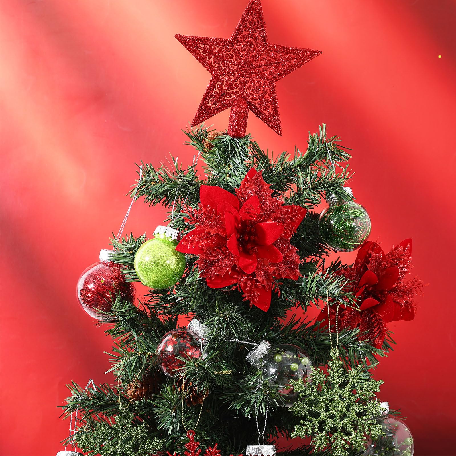 Jenaai 74 Pcs Christmas Ball Ornaments Set Plastic Shatterproof Christmas Tree Decorations with Hanging Snowflakes Ribbons Artif