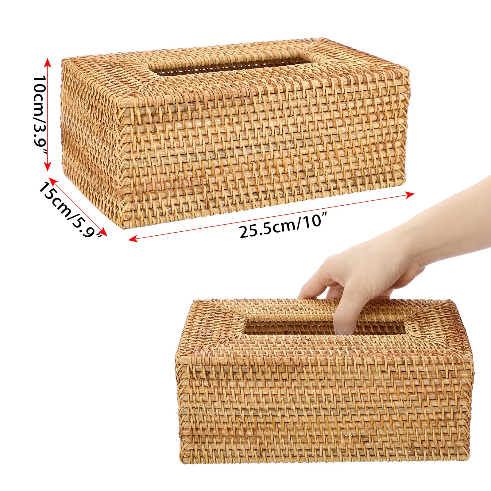 Sumnacon Rattan Tissue Box Cover - Rectangle Wicker Holder for Bathroom, Living Room, Kitchen, 10 x 5.9 Inch, Yellow, Model UR-US-CYQH2V