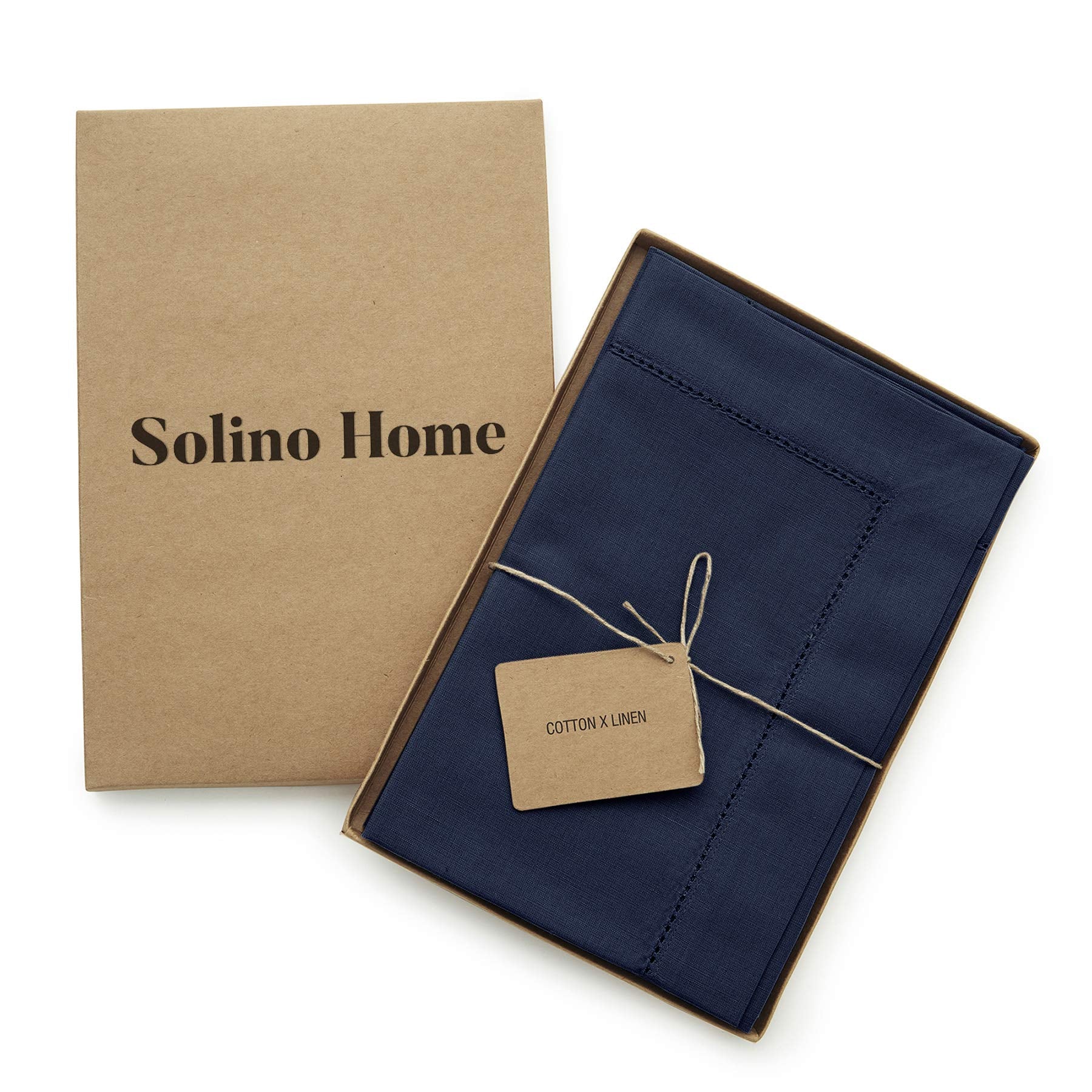 Solino Home Dinner Napkins 20 X 20 Inch - Cotton Linen Hemstitch Navy Cloth Napkins Set Of 4 For Spring, Easter - Handcrafted An