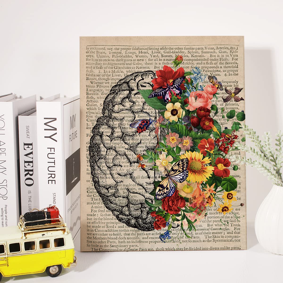 Brain Art Flower Anatomy Canvas Wall Art Human Brain Butterfly Canvas Print Medical Painting Wall Decor Framed Psychology Gift 1