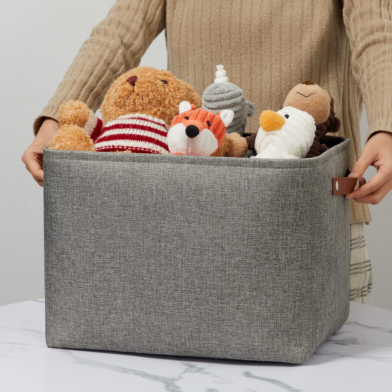 Dullemelo Grey Storage Baskets For Organizing 2 Pack 16''X12''X12'' Fabric Shelf Baskets For Gifts Empty Large Storage Organizer