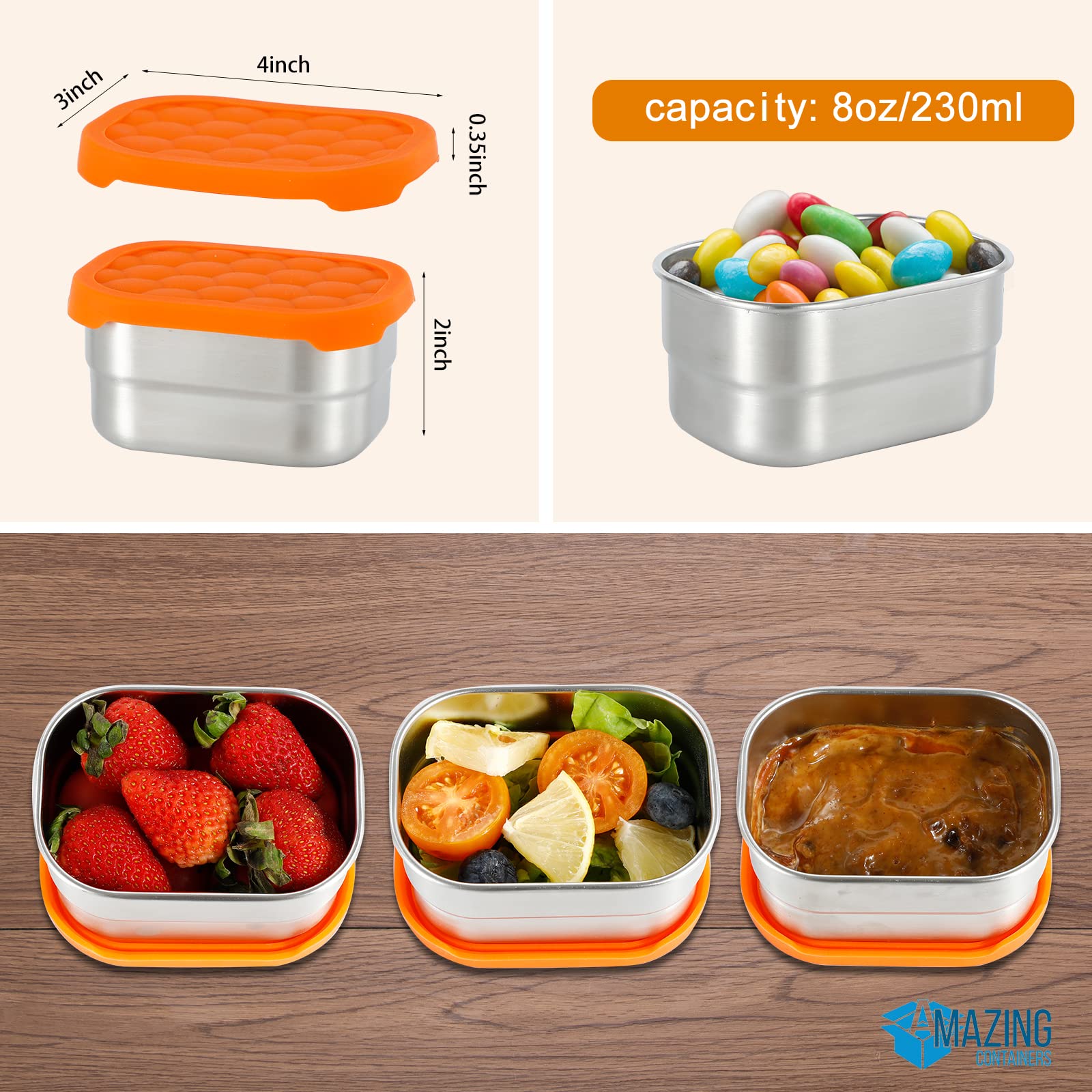 Stainless Steel Snack Containers For Kids|Easy Open Leak Proof, Small Food Containers With Silicone Lids|Perfect Metal Toddler L