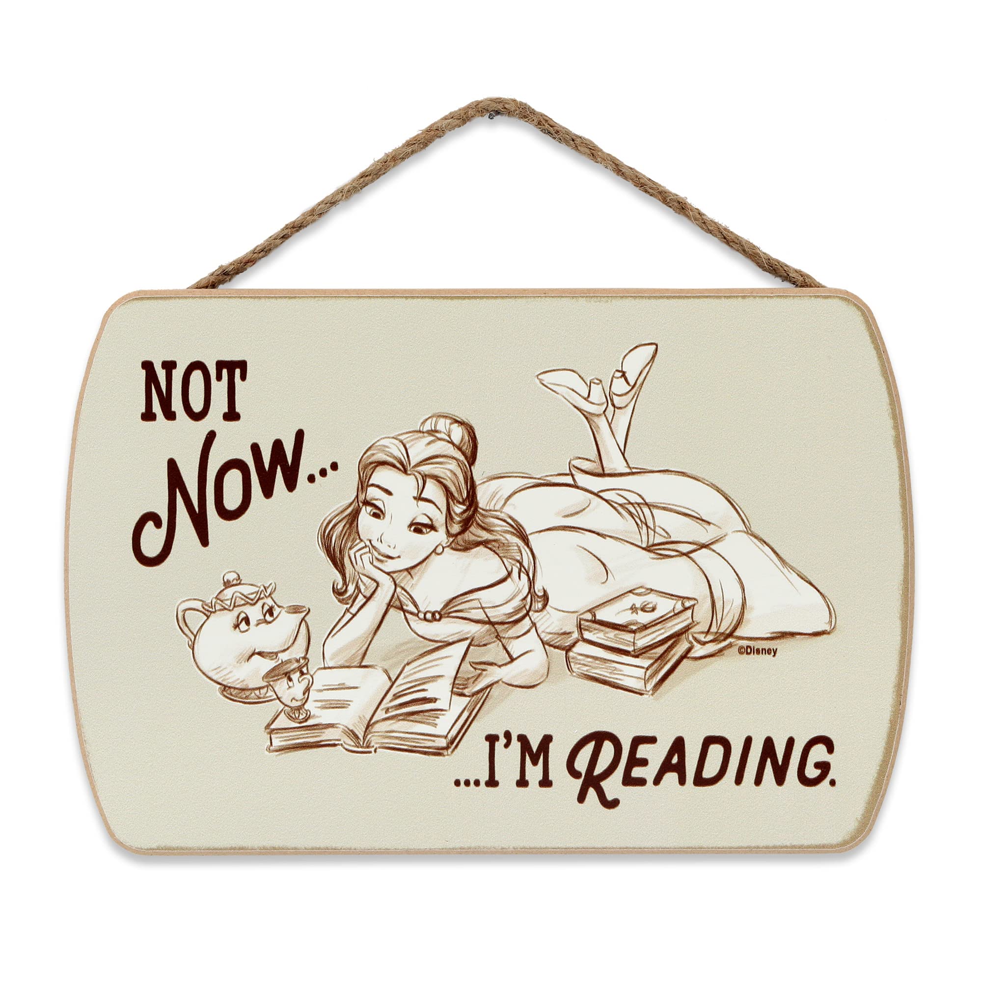 Disney Beauty and the Beast Belle Hanging Wood Wall Decor - Not Now Im Reading - Cute Belle Sign for Kids Bedroom or Play Room