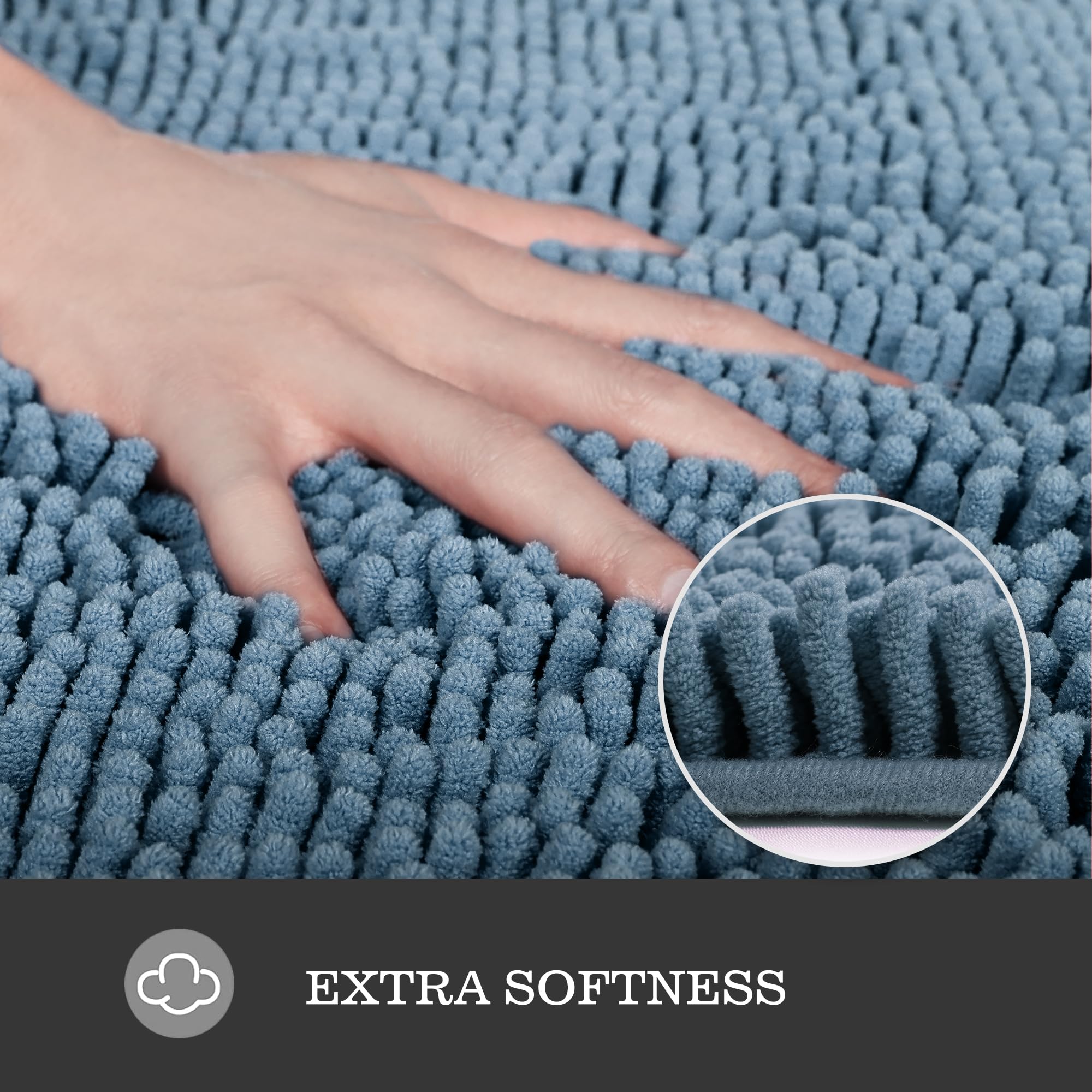 Yeaban Chenille Bathroom Rugs Non-Slip Thick Plush Bath Mat - Absorbent Washable Bath Rugs For Bathroom Shower Sink Carpet (Blue