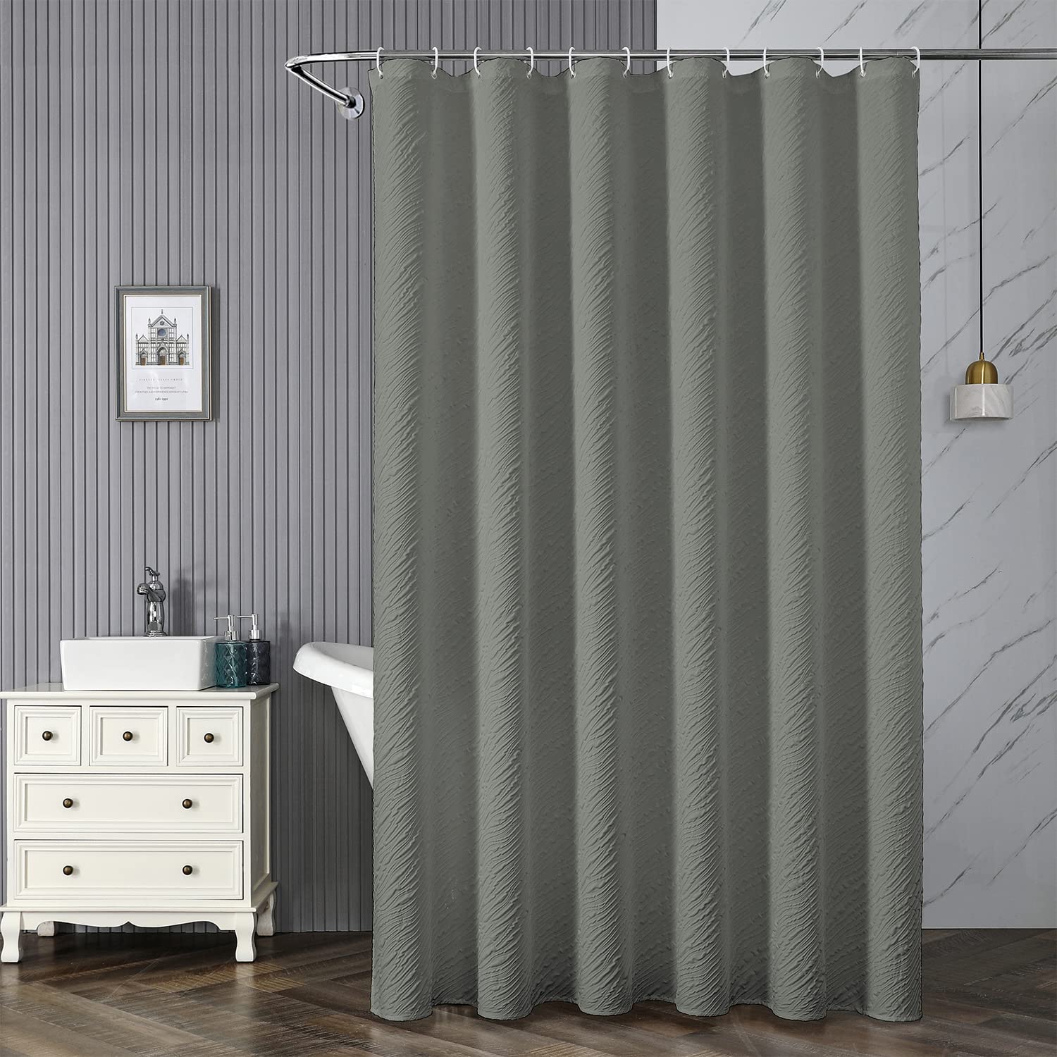 Dmtty Grey Shower Curtain, Marble Bubbling Texture Shower Curtain, Luxury Weighted Cloth Polyester Fabric Shower Curtains For Ba