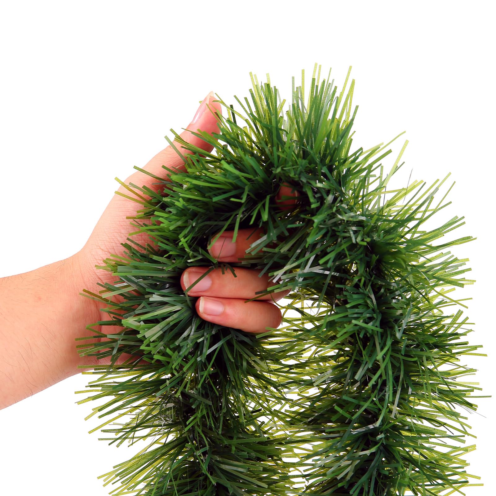 Green Garland Christmas Decorations,50Ft Xams Greenery Tinsel Stems Non-Lit Soft Twist Garland Decor for Tree Stairs Railing Fro