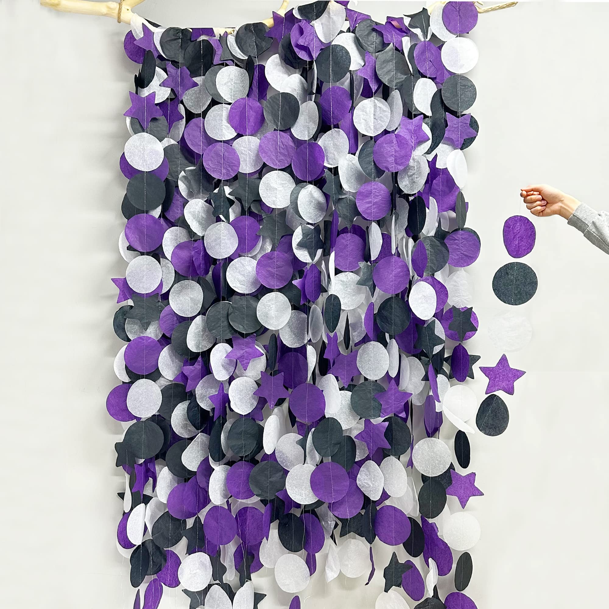 173 Ft Purple Black And White Party Decorations Big Star Circle Dot Backdrop Streamer Garland For Graduation Birthday Bacheloret