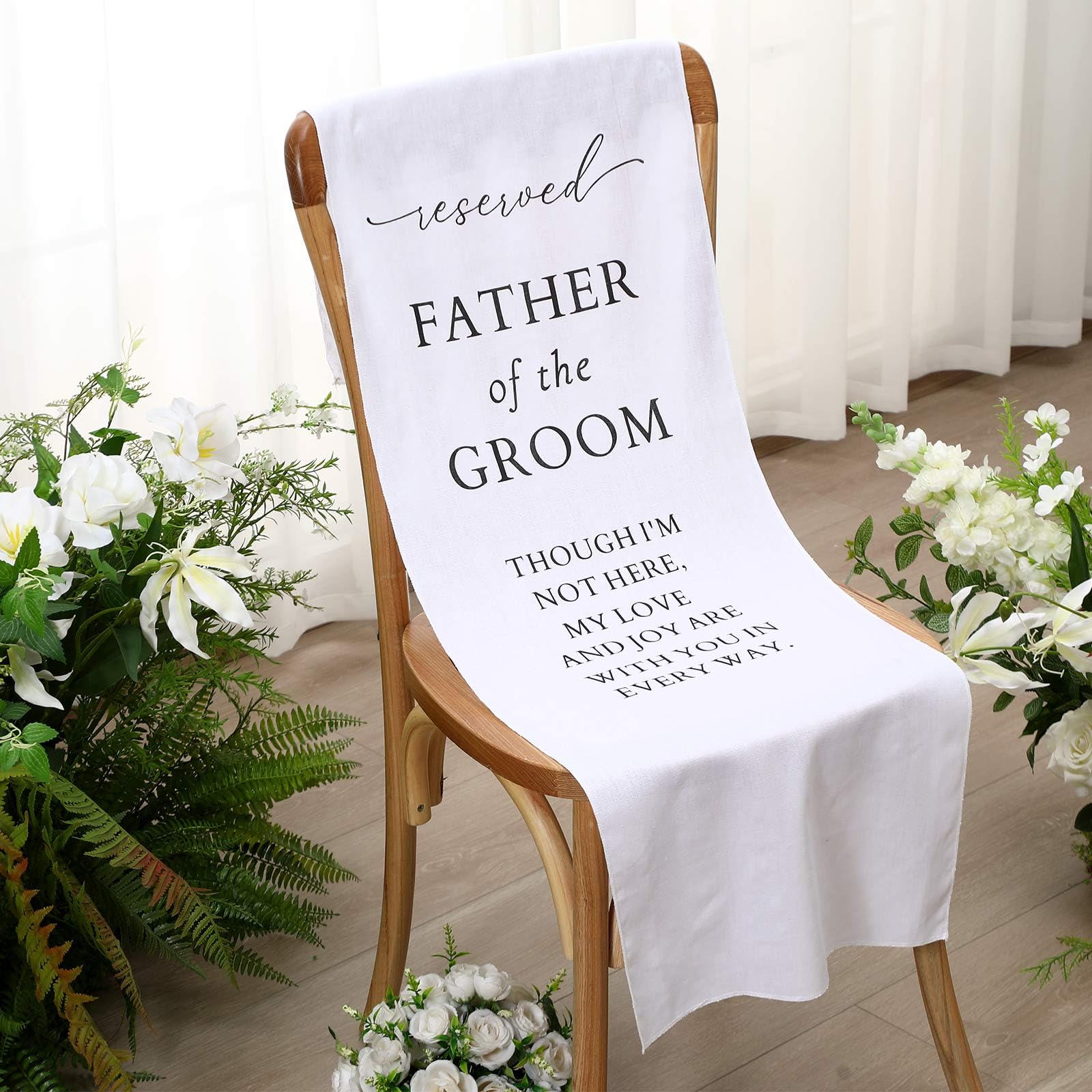 HunnmingRe Father of the Groom Wedding Memorial Reserved Chair Sign Banner in Loving Memory of Parents Celebrating from Heaven W
