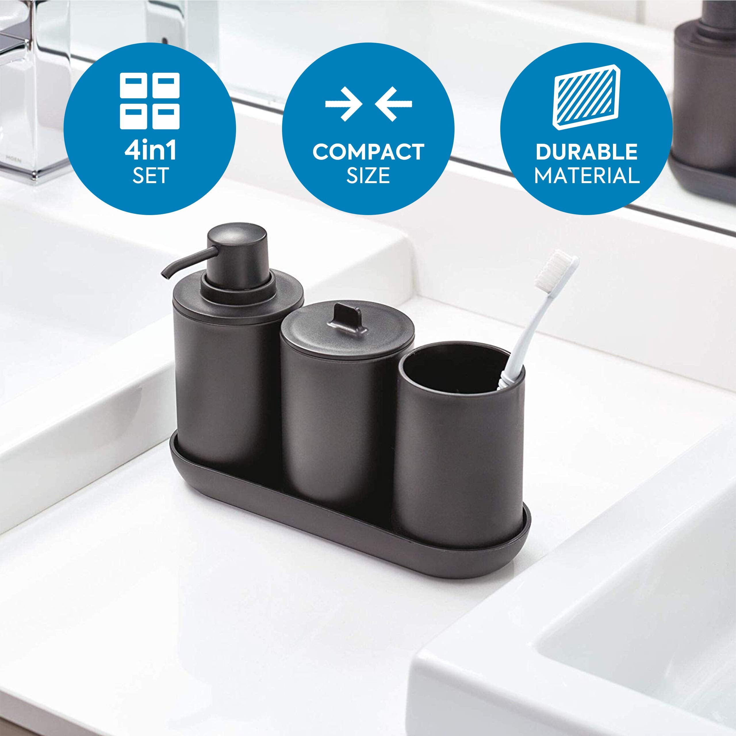 iDesign 28737ES cade 4-Piece Bathroom Accessory Set  Matte Black  245 cm x 89 cm x 162 cm
