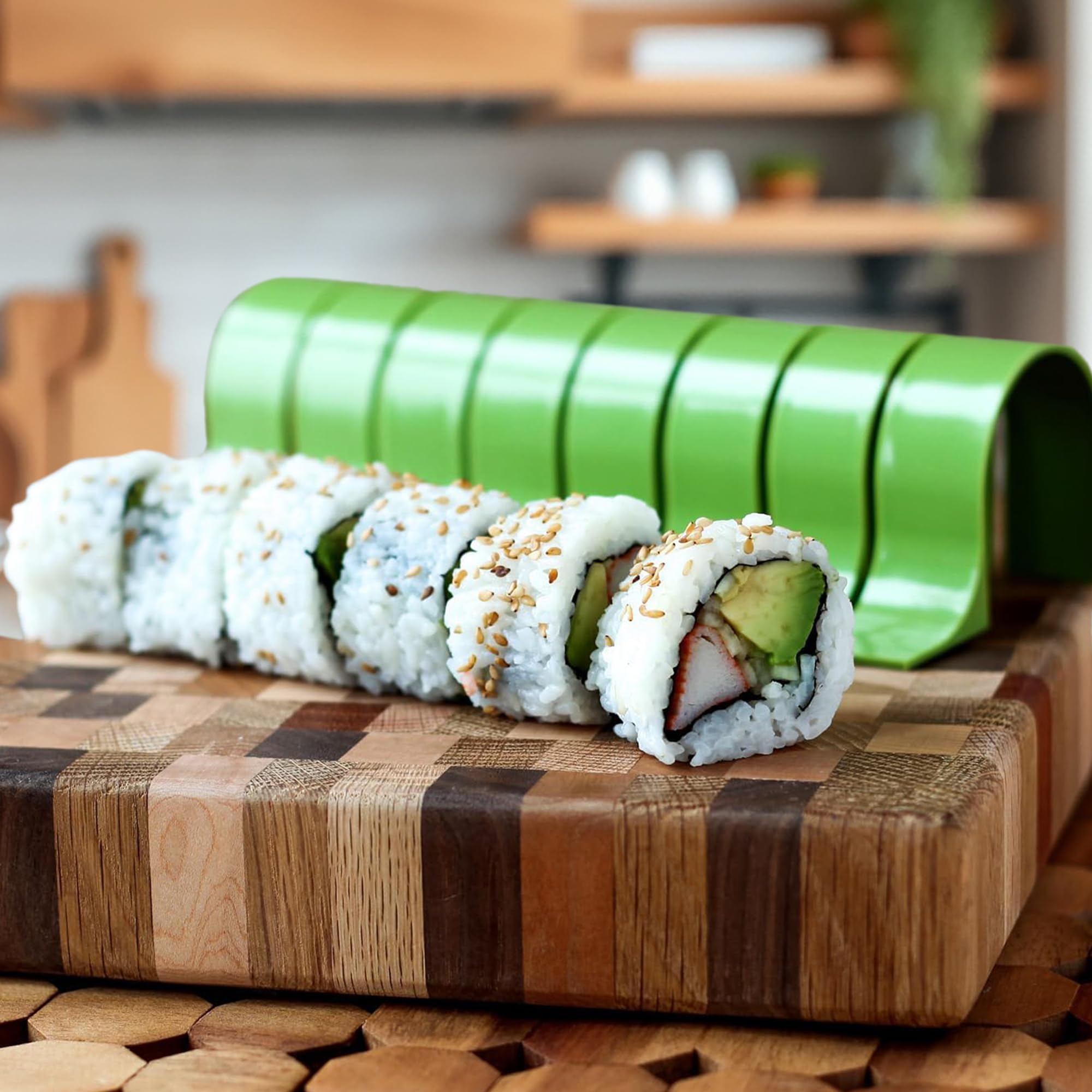 Sushiquik Sushi Making Kit With Rice Spreading Training Frame, Rice Paddle, Rolling Mat, Roll Cutter, Base, And Soy Sauce Caps -