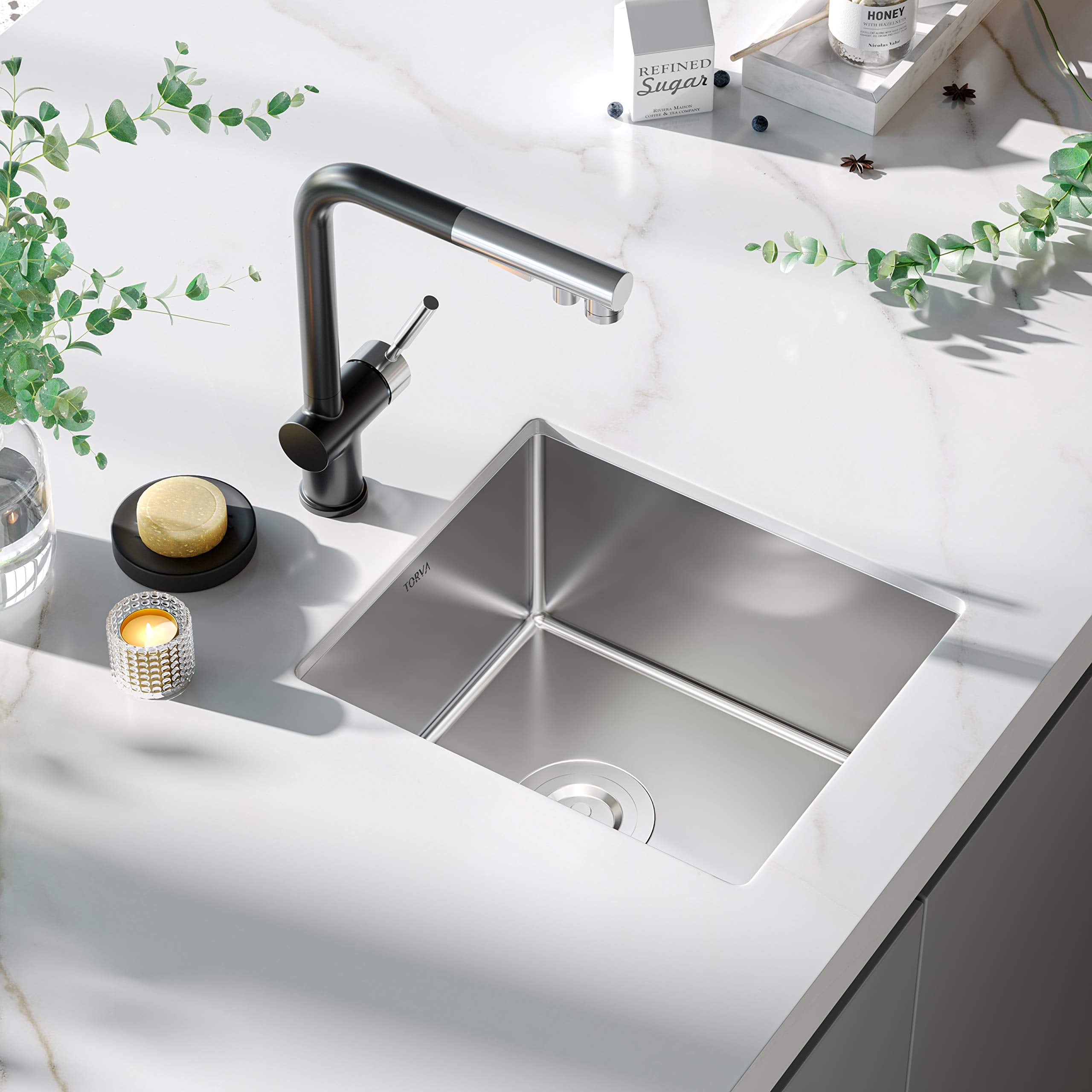 Bar Sink  TORVA 15 x 17 Inch Undermount Kitchen Sink  16 Gauge Stainless Steel Wet Bar or Prep Sinks Single Bowl  Fits 18'' Cabinet