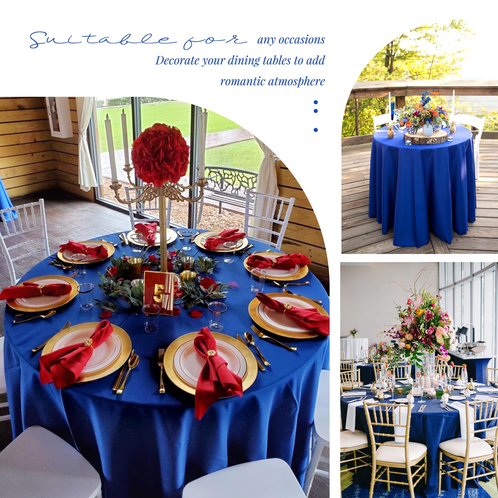 Showgeous 6 Pack Royal Blue Round Tablecloth 90 Inch Round Table Cloth Washable Polyester Tablecloths For Round Tables Decorativ