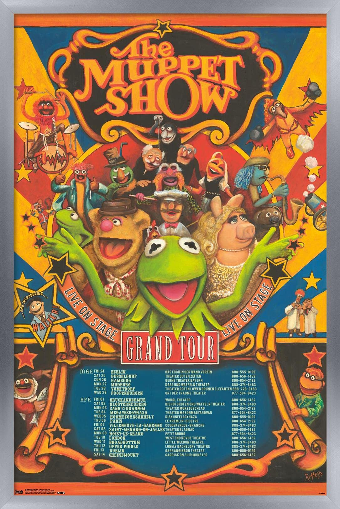 Trends International Disney The Muppets: Most Wanted - Grand Tour Wall Poster, 22.375'' X 34'', Silver Framed Version