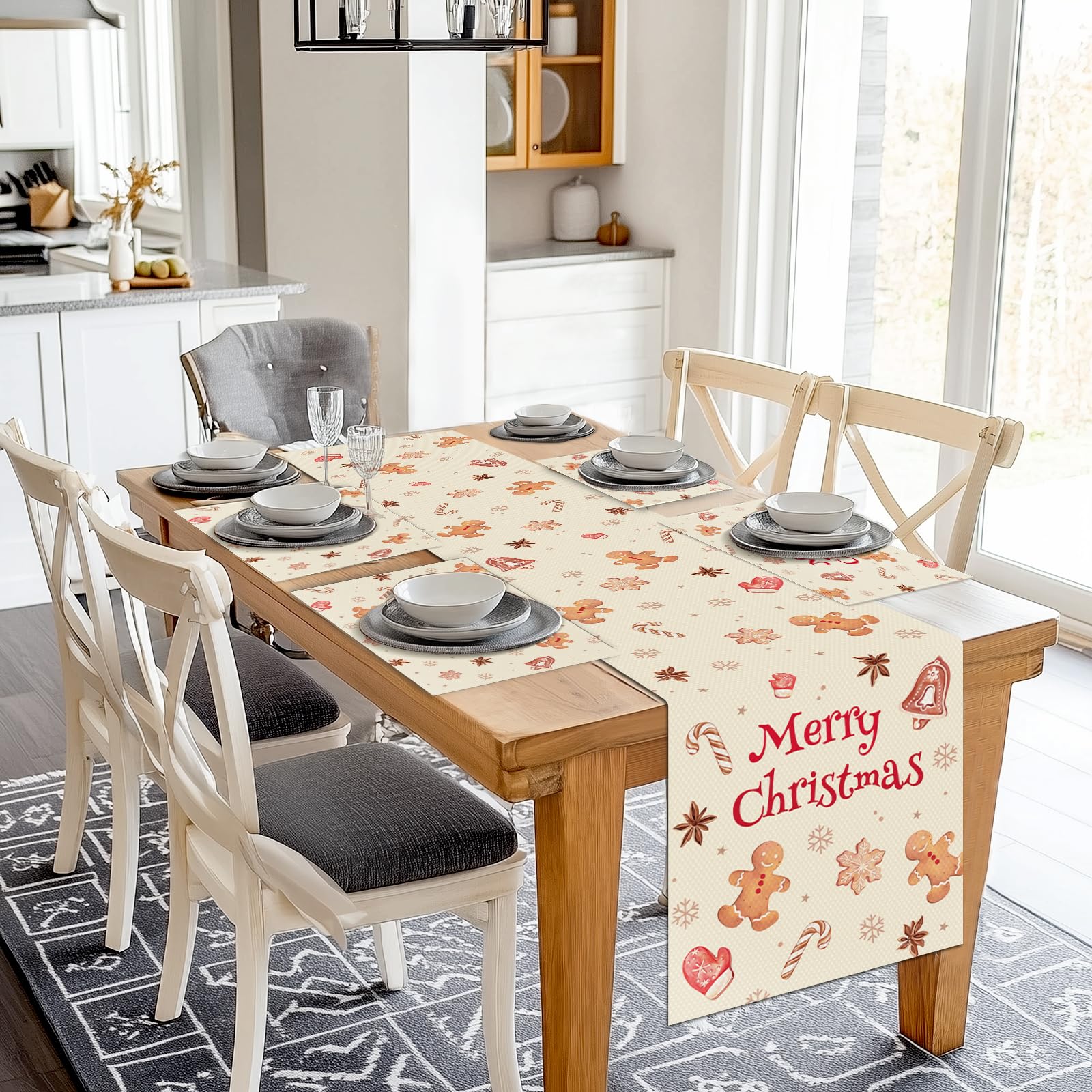 Bonhause Christmas Gingerbread Man Candy Placemats Set Of 4, 12X18 Inch Cute Gingerbread Man Kitchen Dinning Table Mats Washable