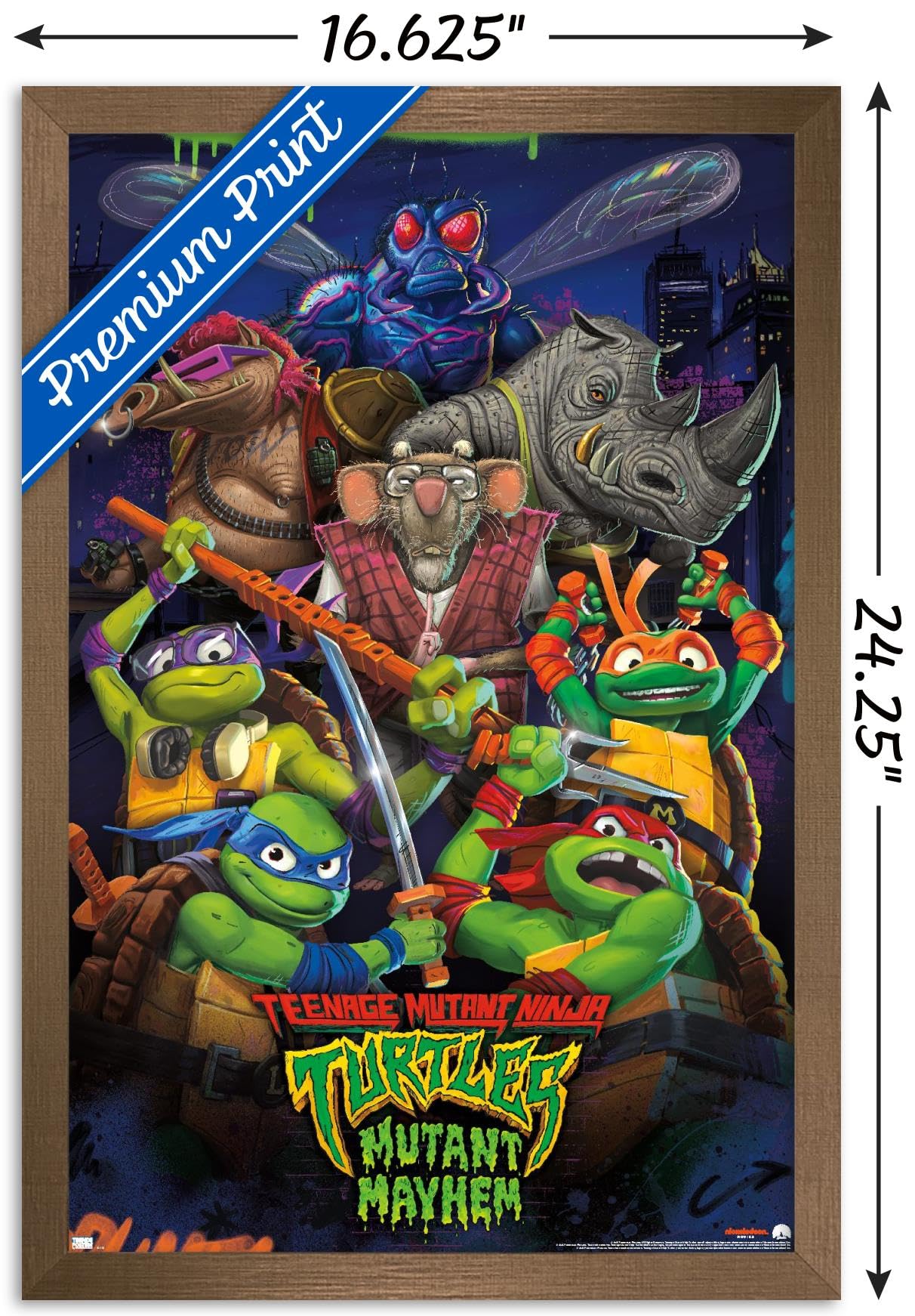 Trends International Teenage Mutant Ninja Turtles: Mutant Mayhem - Group Wall Poster, 14.72'' X 22.37'', Bronze Framed Version