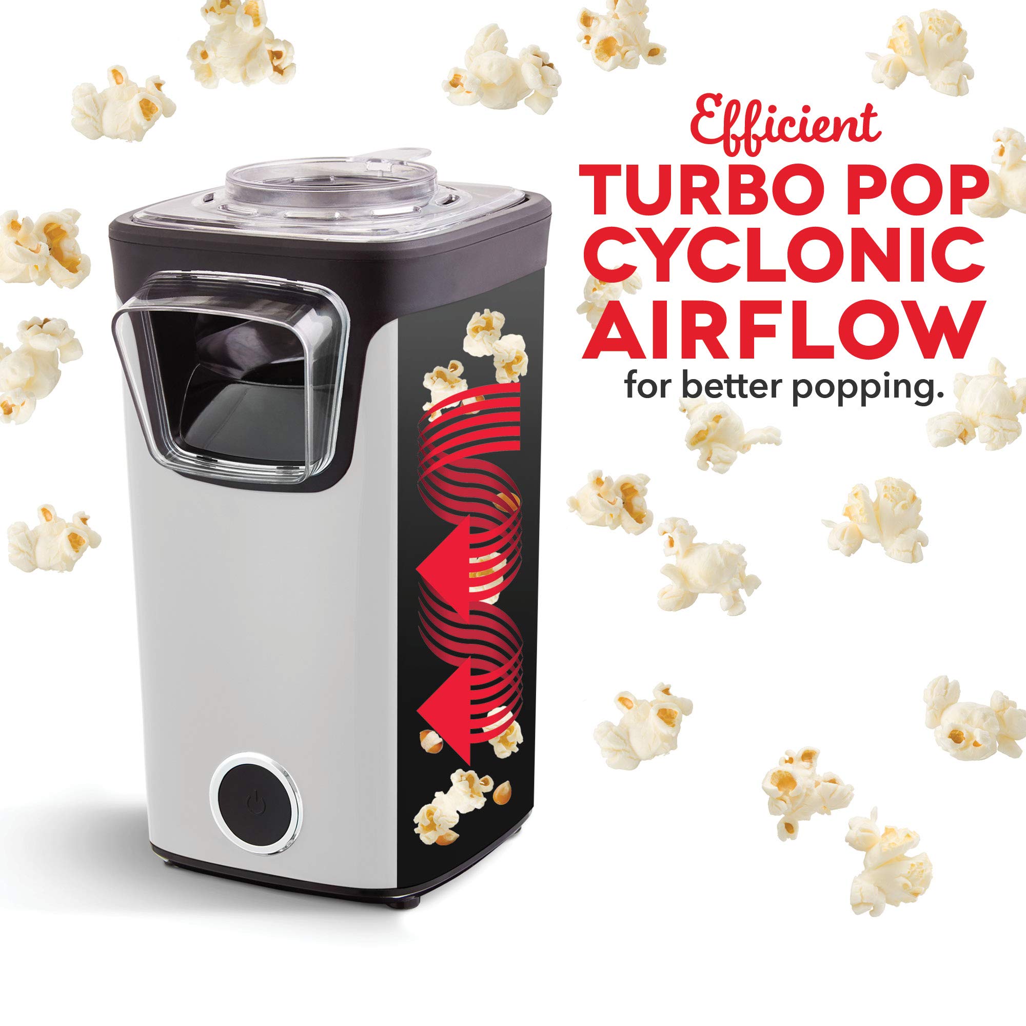Dash Turbo Pop Popcorn Maker With Measuring Cup To Portion Popping Corn Kernels + Melt Butter, 8 Cup Popcorn Machine - White