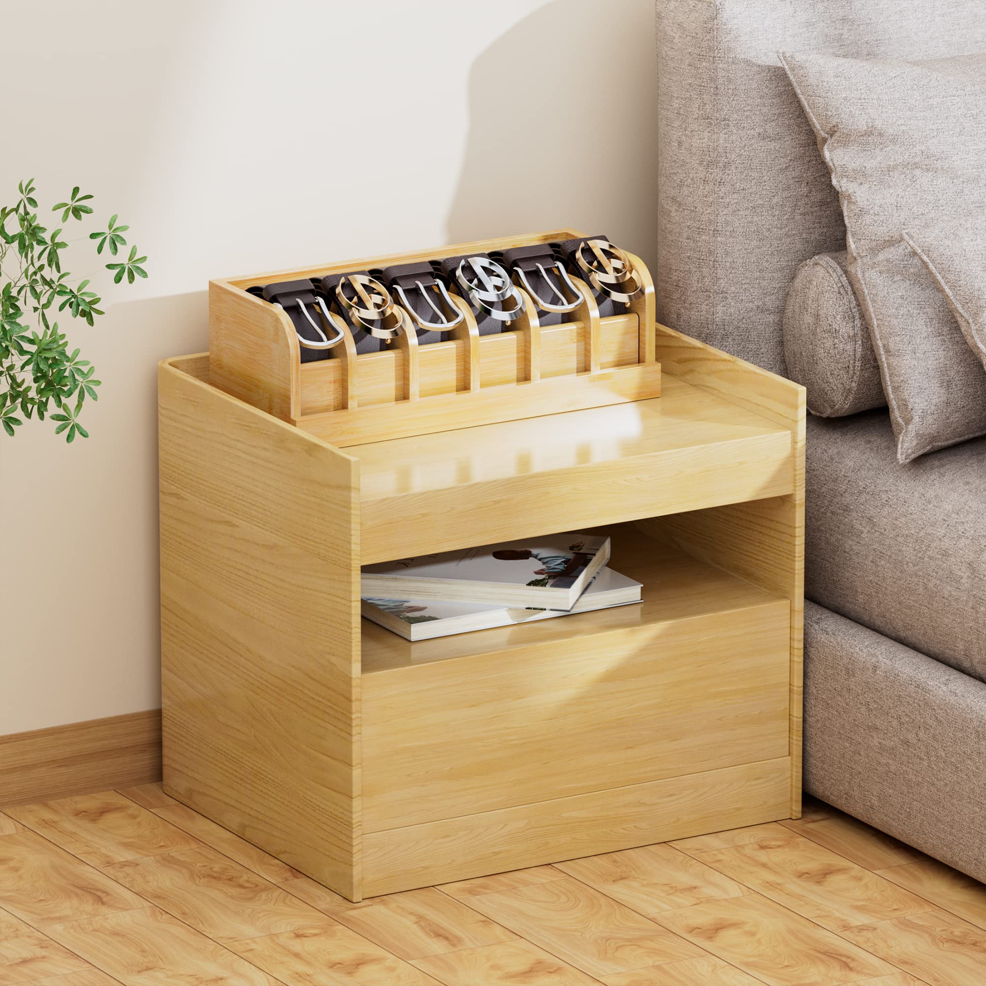 Minboo Bamboo Belt Organizer Box,6 Grids Belt Rack, Belt Organizer For Closet And Drawer, Belt Storage Organizer And Displayer,