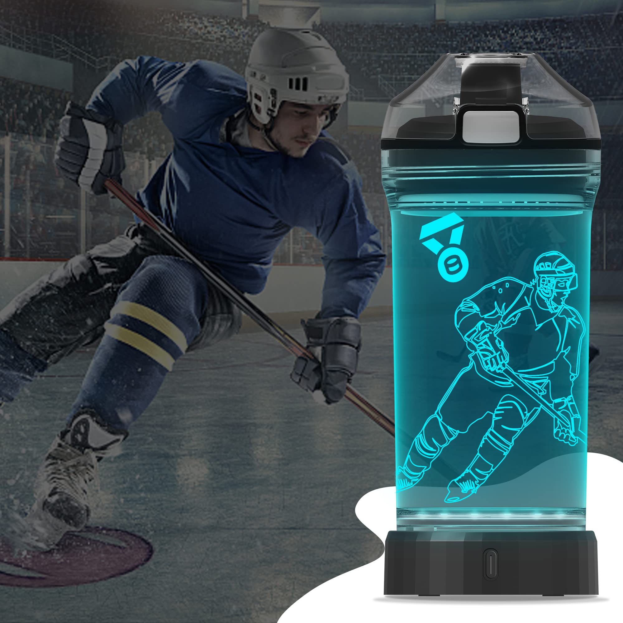 Yuandian Hockey Gifts For Boys, Light Up Water Bottle - 14 Oz Tritan Bpa Free Eco-Friendly - Cool Led Sport Cups Gift For Hockey