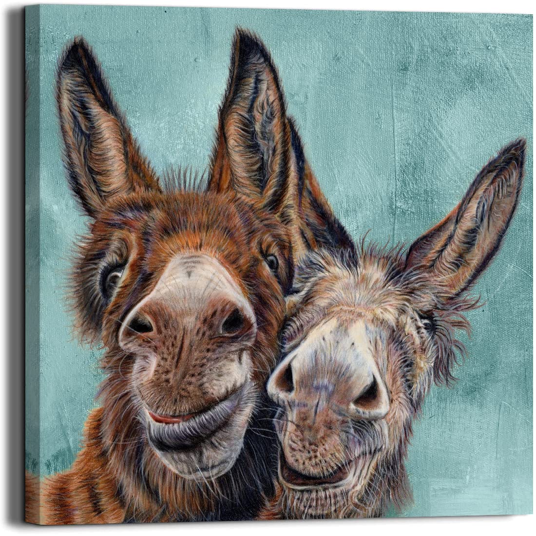 Soothan Country Farmhouse Donkey Canvas Pictures Prints Funny Animal Wall Decor Posters For Mens Boys Bedroom Office Rustic Farm