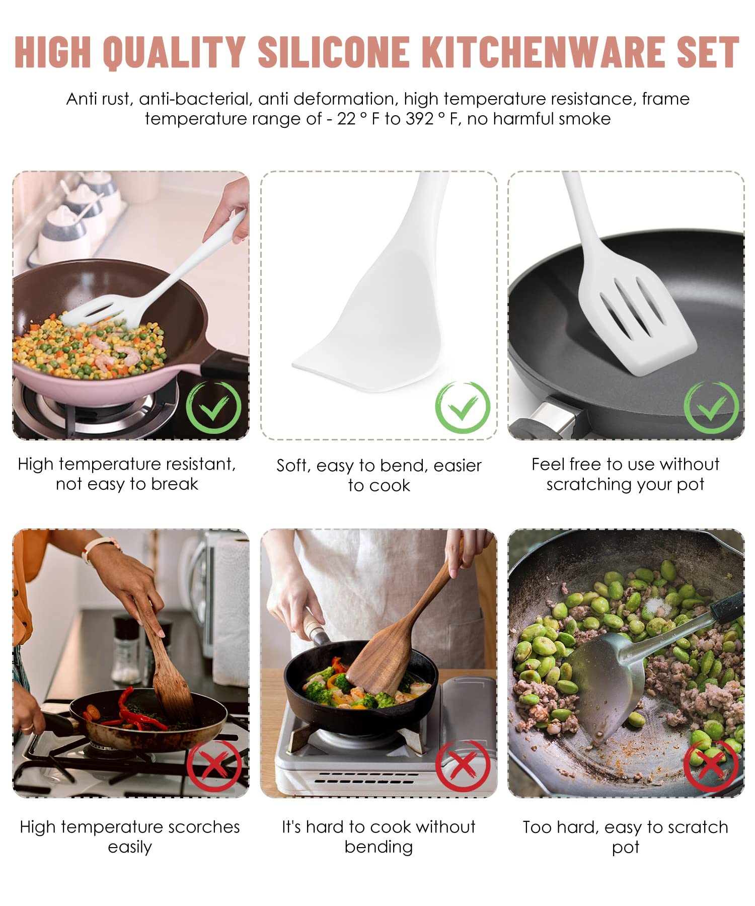 Kitchen Utensils Set-12 Pieces Silicone Cooking Utensils Set (Dishwasher Safe) 392F Heat Resistant Spatula Set,Kitchen Utensil S