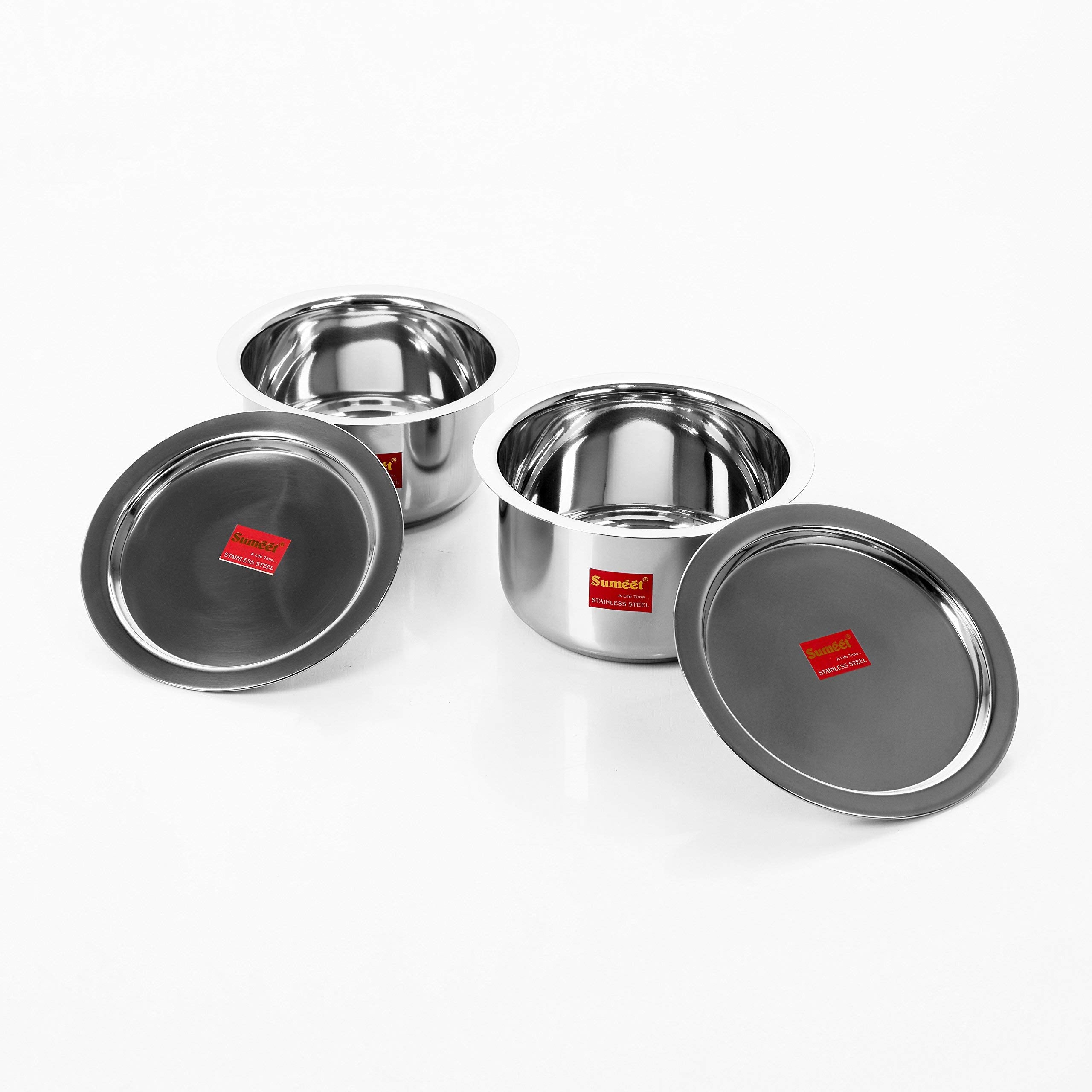 Sumeet 2 Pcs Stainless Steel Induction & Gas Stove Friendly Container Set/Tope/Cookware Set With Lids - Size No.13 & No.14