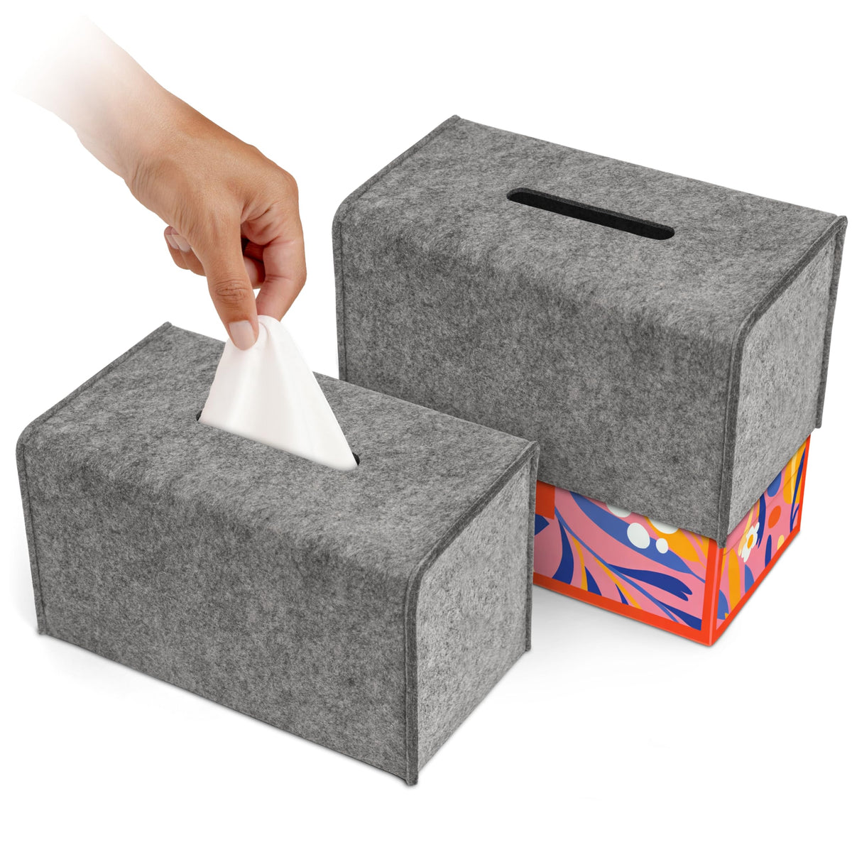2 Pack Tissue Box Cover - Decorative Tissue Box Holder - Modern Felt Tissue Box Cover Rectangle - Large Size - Taupe