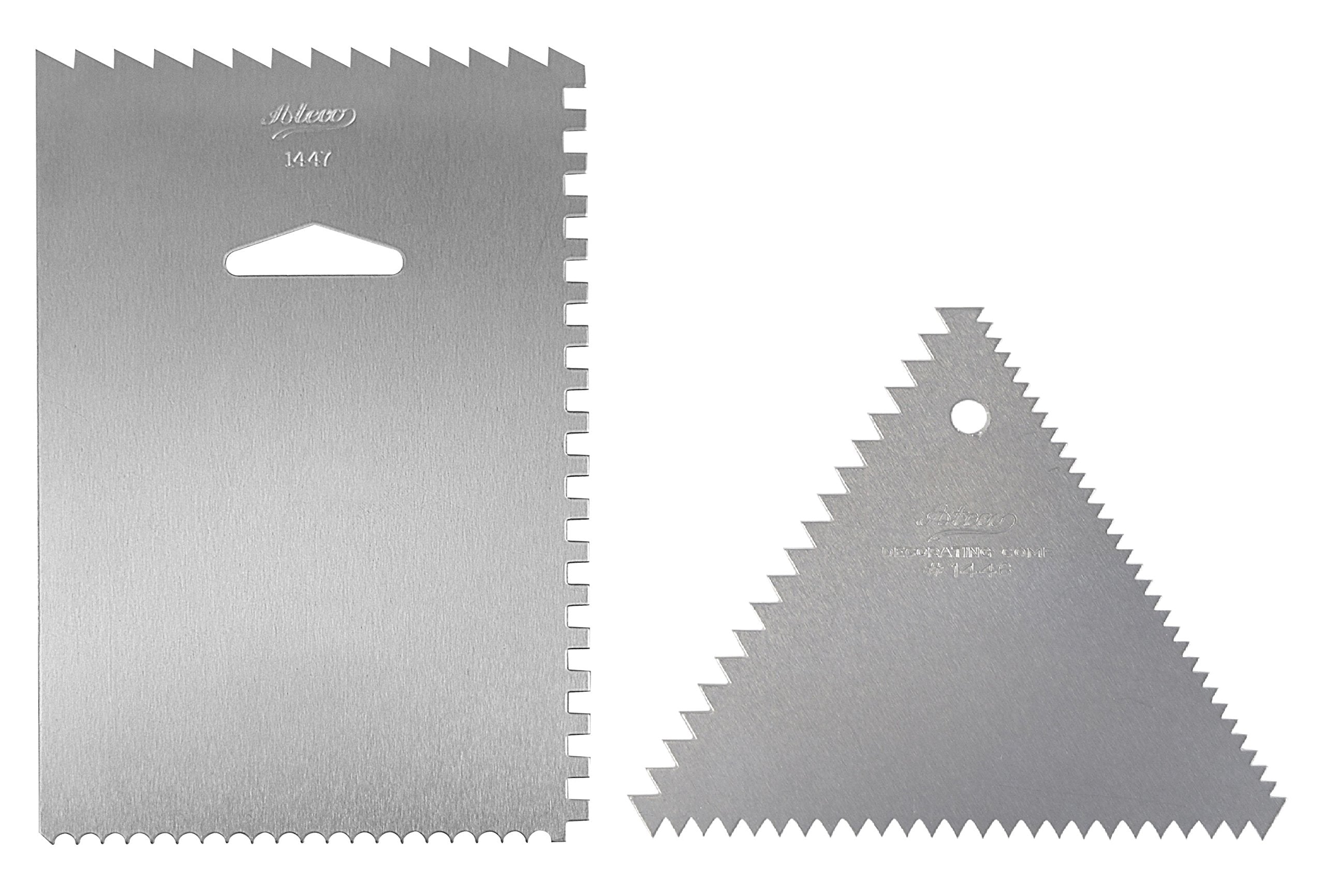 Ateco 1446 - 3 Sided Decorating Comb And 1447- 4 Sided Decorating Comb & Icing Smoother, 2 Pc Set,Silver