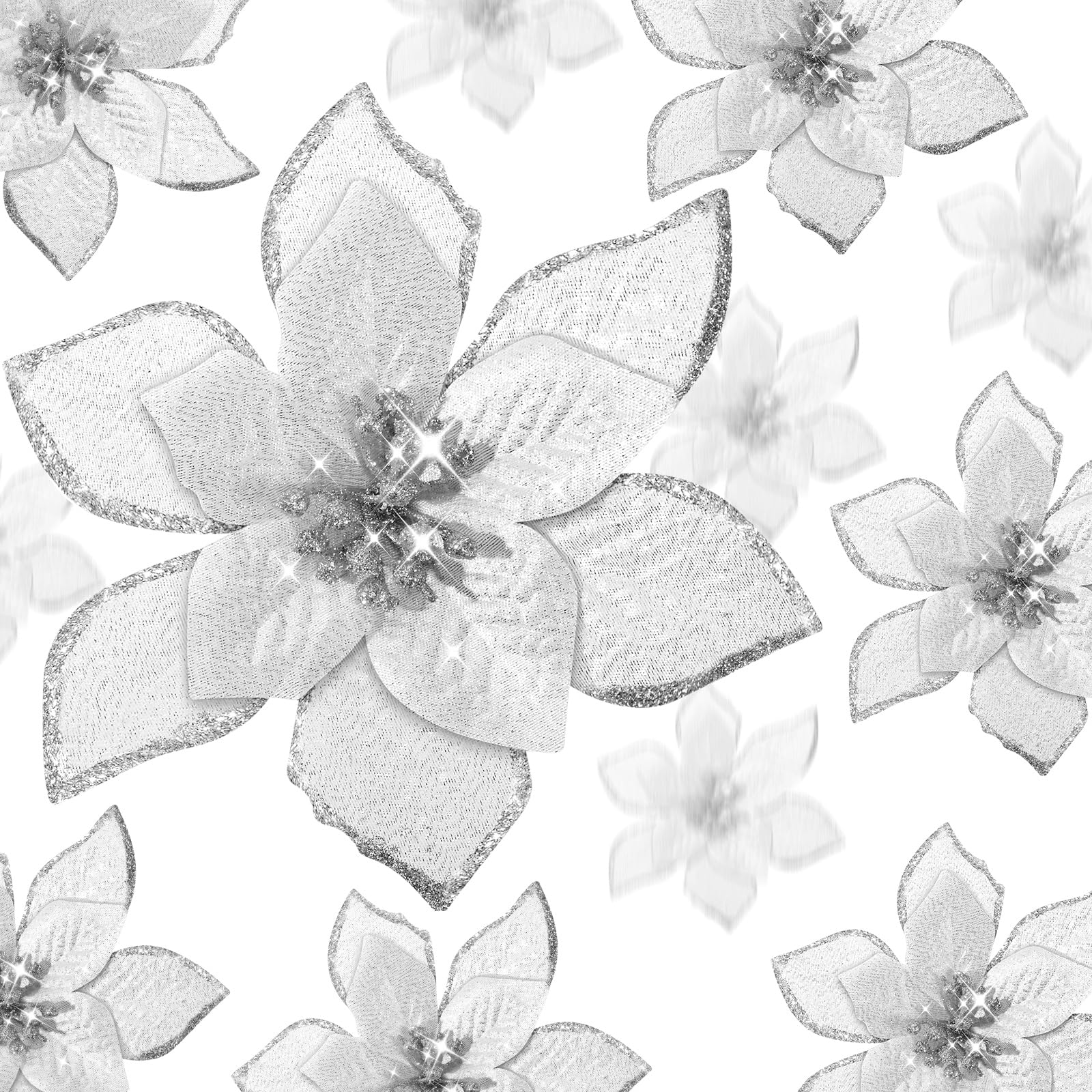WILLBOND 24 Pieces 3 Size Christmas Glitter Poinsettia Flowers Wedding Faux Flowers Christmas Decoration Ornaments for Christmas