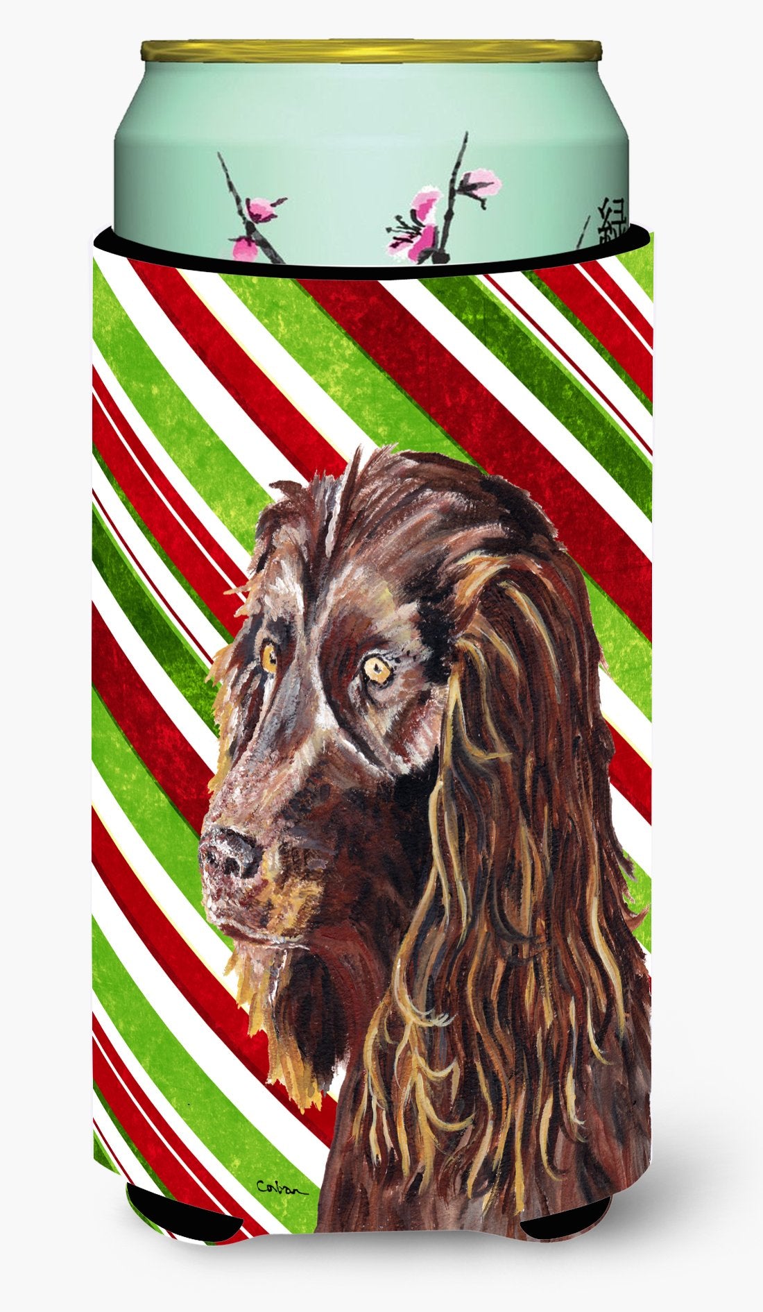 Boykin Spaniel Candy Cane Christmas Tall Boy Beverage Insulator Beverage Insulator Hugger