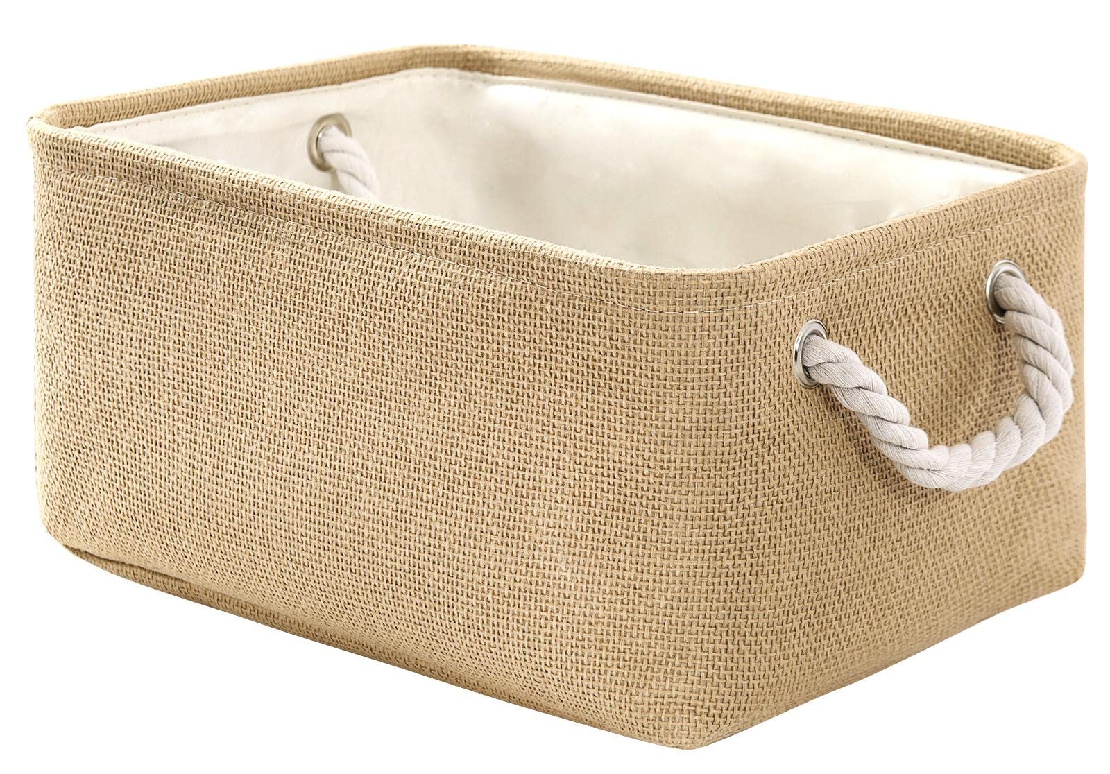 Thewarmhome Decorative Basket Rectangular Fabric Storage Bin Organizer Basket With Handles For Clothes Storage (Beige, Medium-1P