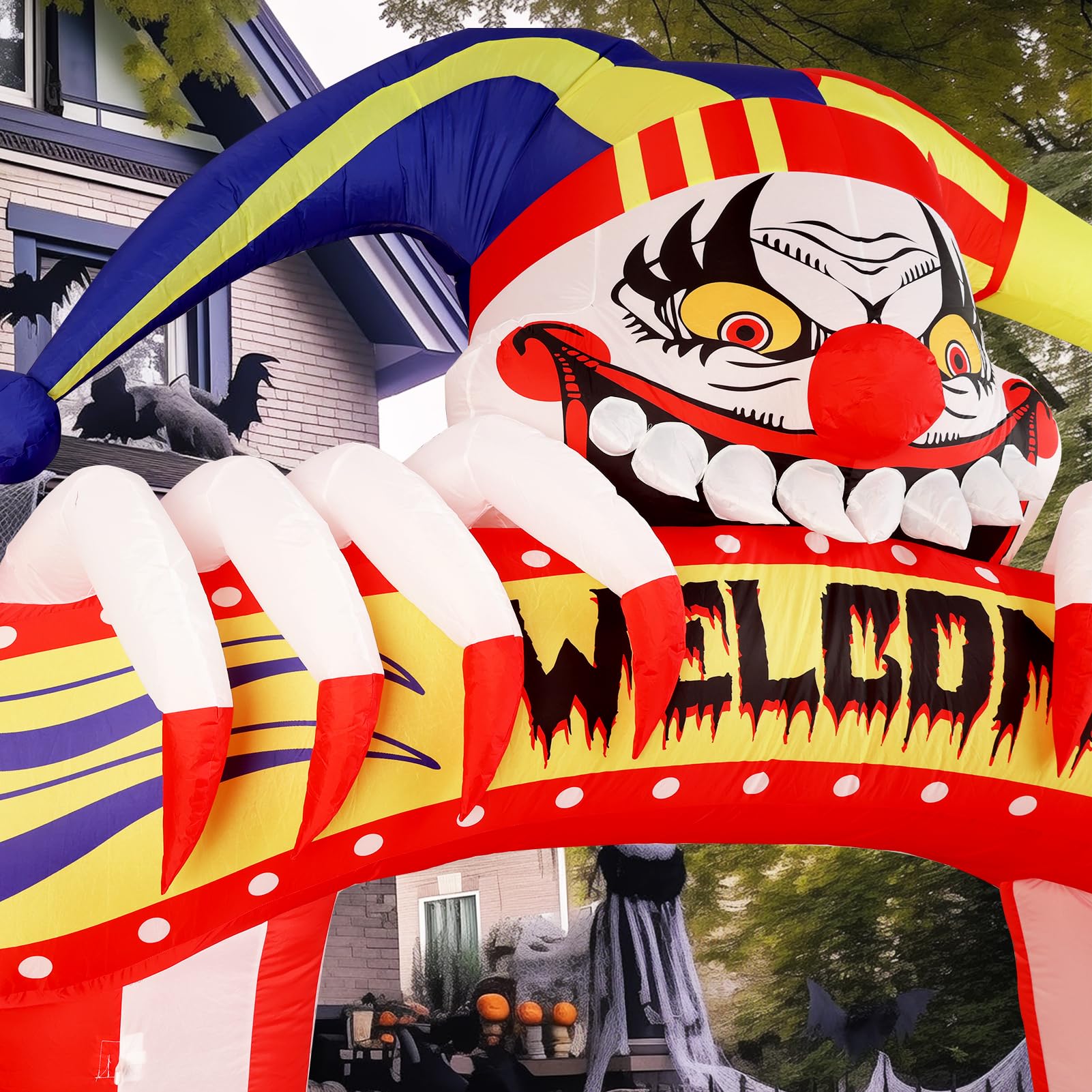 WBHome 10 Ft Halloween Inflatable Clowns Arched Door Outdoor Decorations, Day of The Dead Blow Up Yard Decor with Built-in LED L